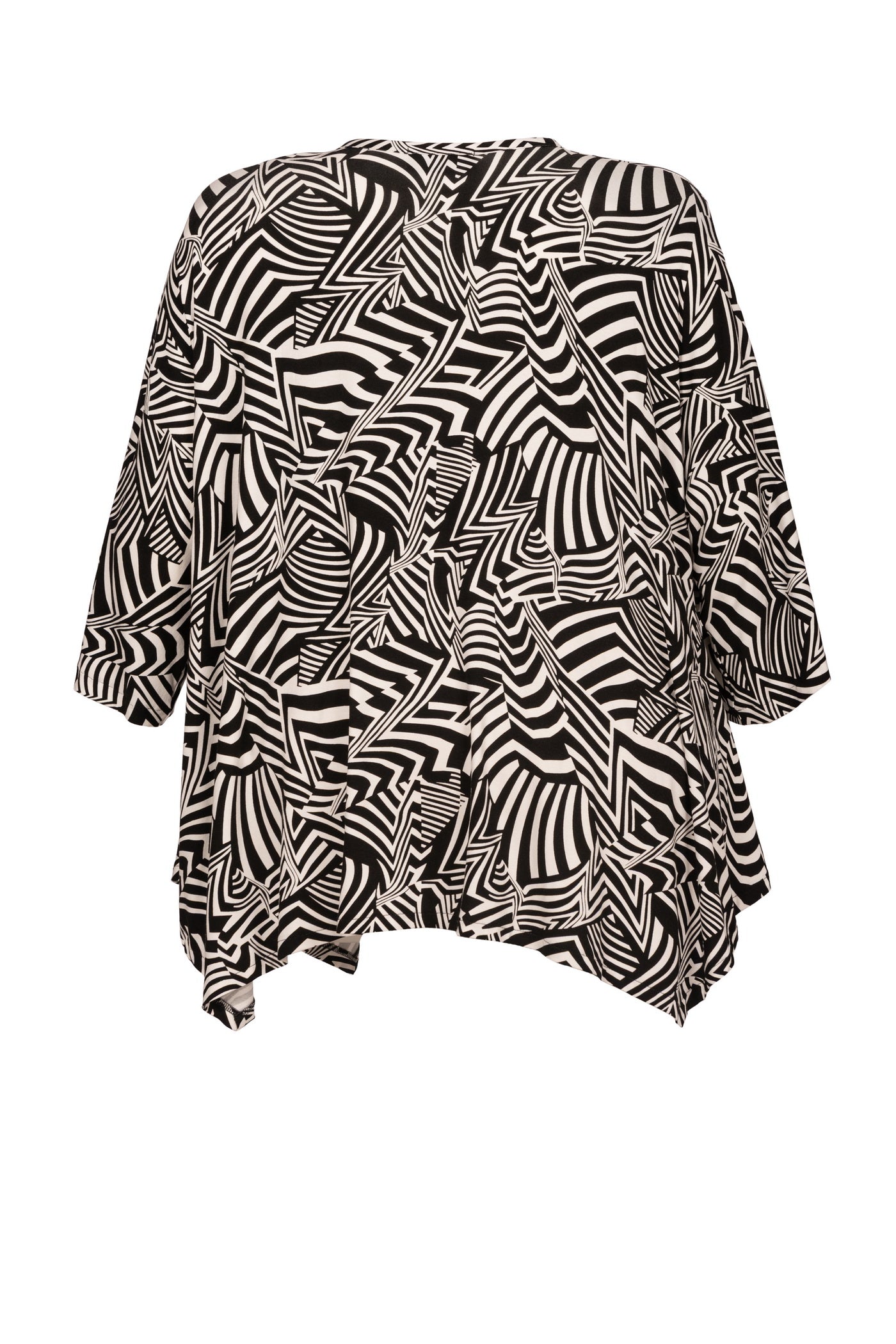 Ausgefallene schwarz-weiß gemusterte Jersey-Tunika, mit High-Low-Saum.