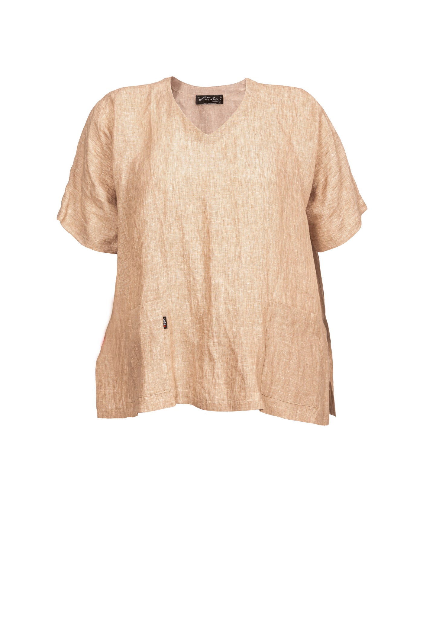 Ausgefallene beige Leinen-Tunika mit 2 praktischen Taschen.