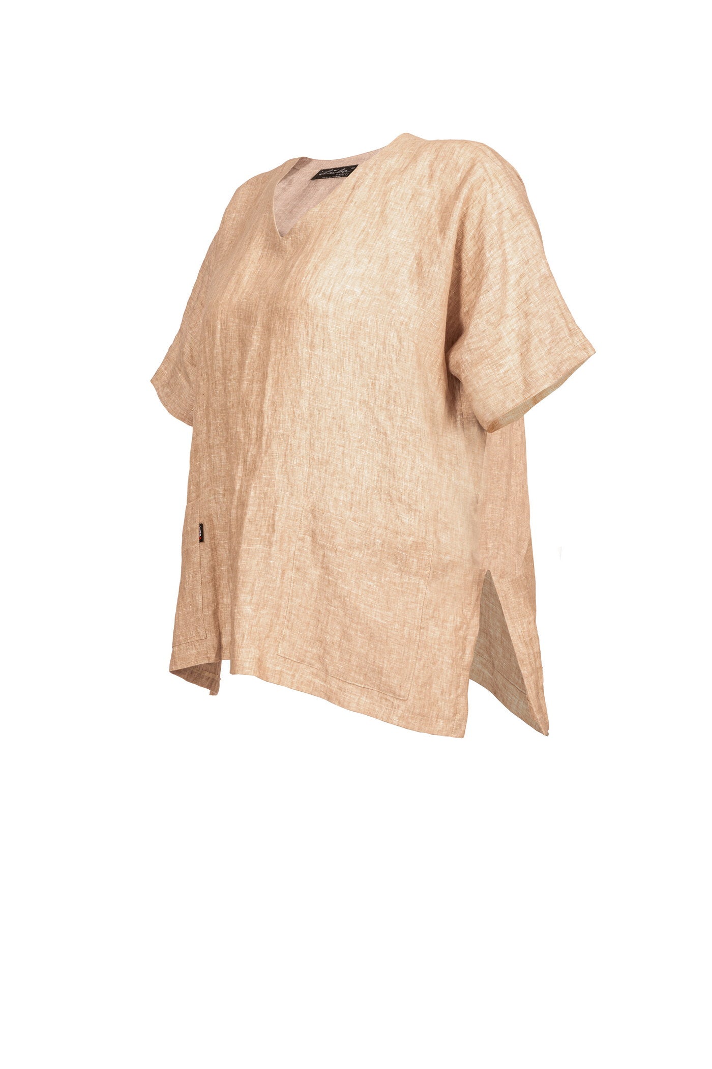 Ausgefallene beige Leinen-Tunika mit 2 praktischen Taschen.