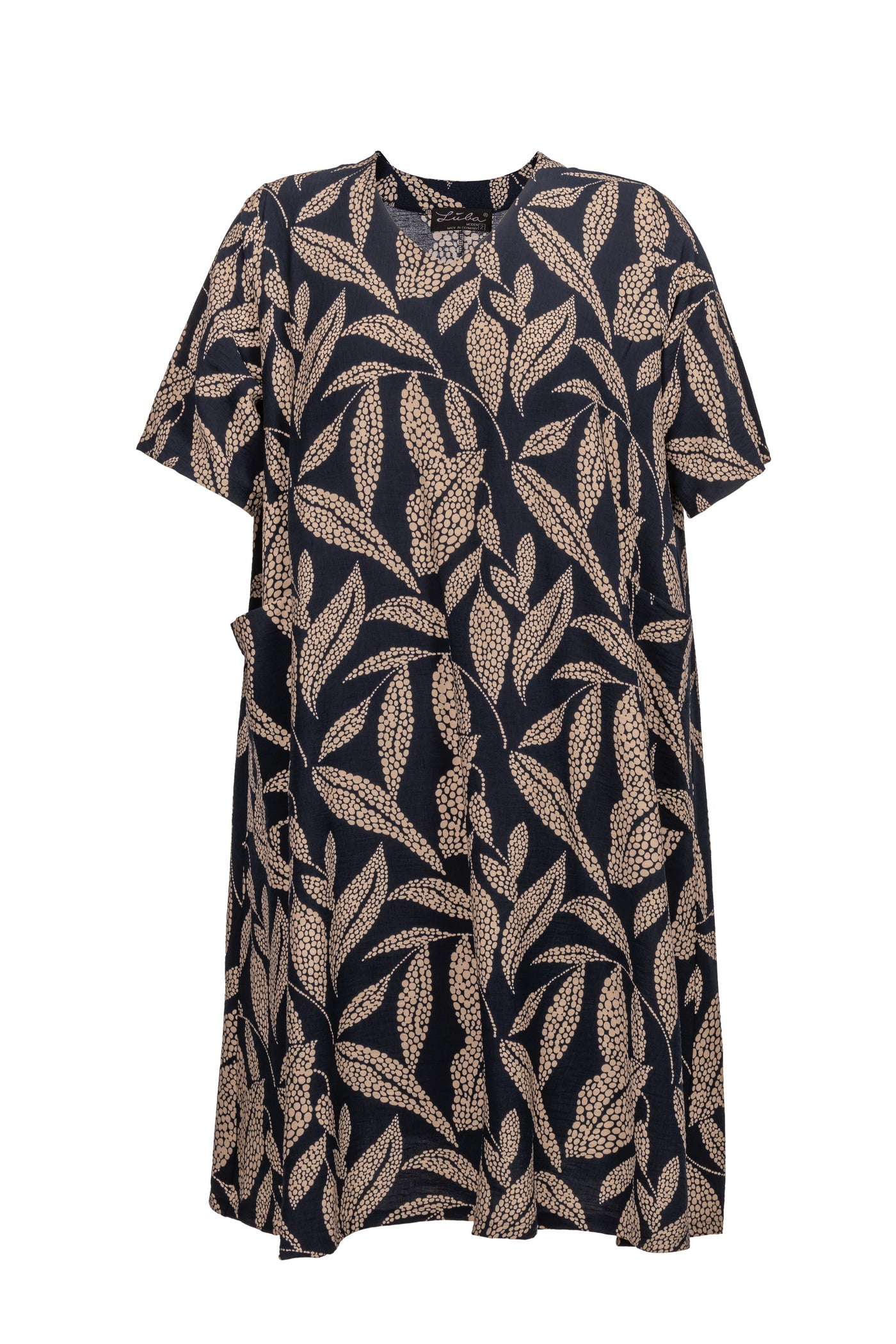 Maxi Sommer-Kleid aus Viskose, mit dunkelblauem Blumen-Druck.