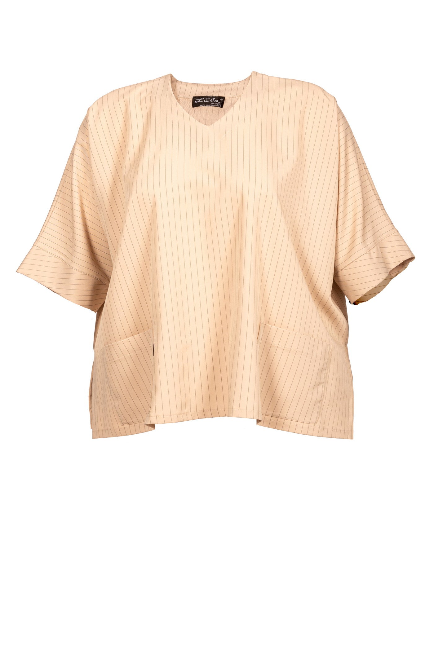 Edle beige Tunika mit schwarzen Nadelstreifen.
