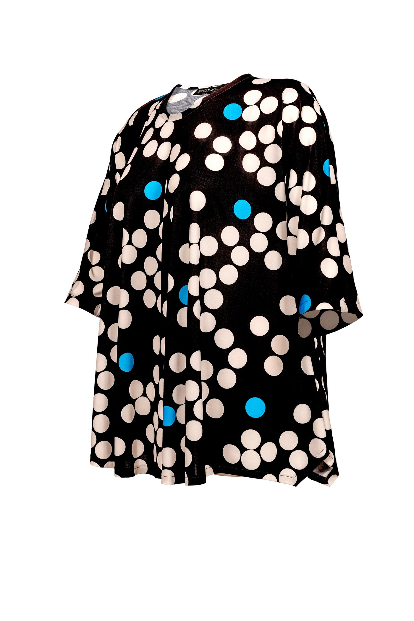 Ausgefallene Jersey-Tunika in schwarz, mit weißen und blauen Punkten.