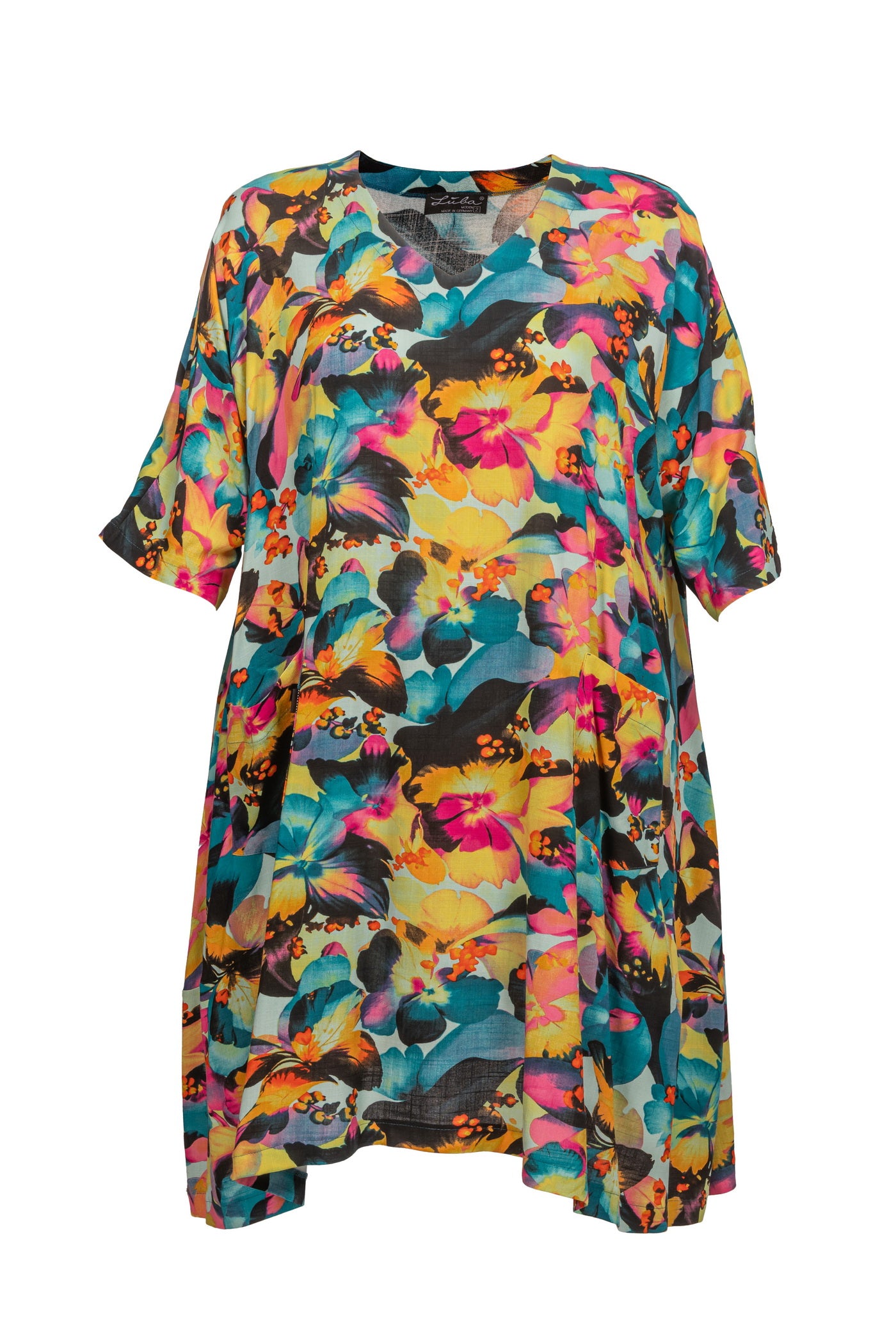 Extravagantes Ballon-Kleid aus Viskose, mit Blumen-Druck.