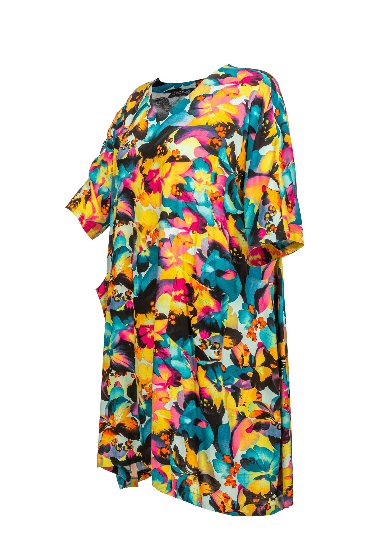 Extravagantes Ballon-Kleid aus Viskose, mit Blumen-Druck.