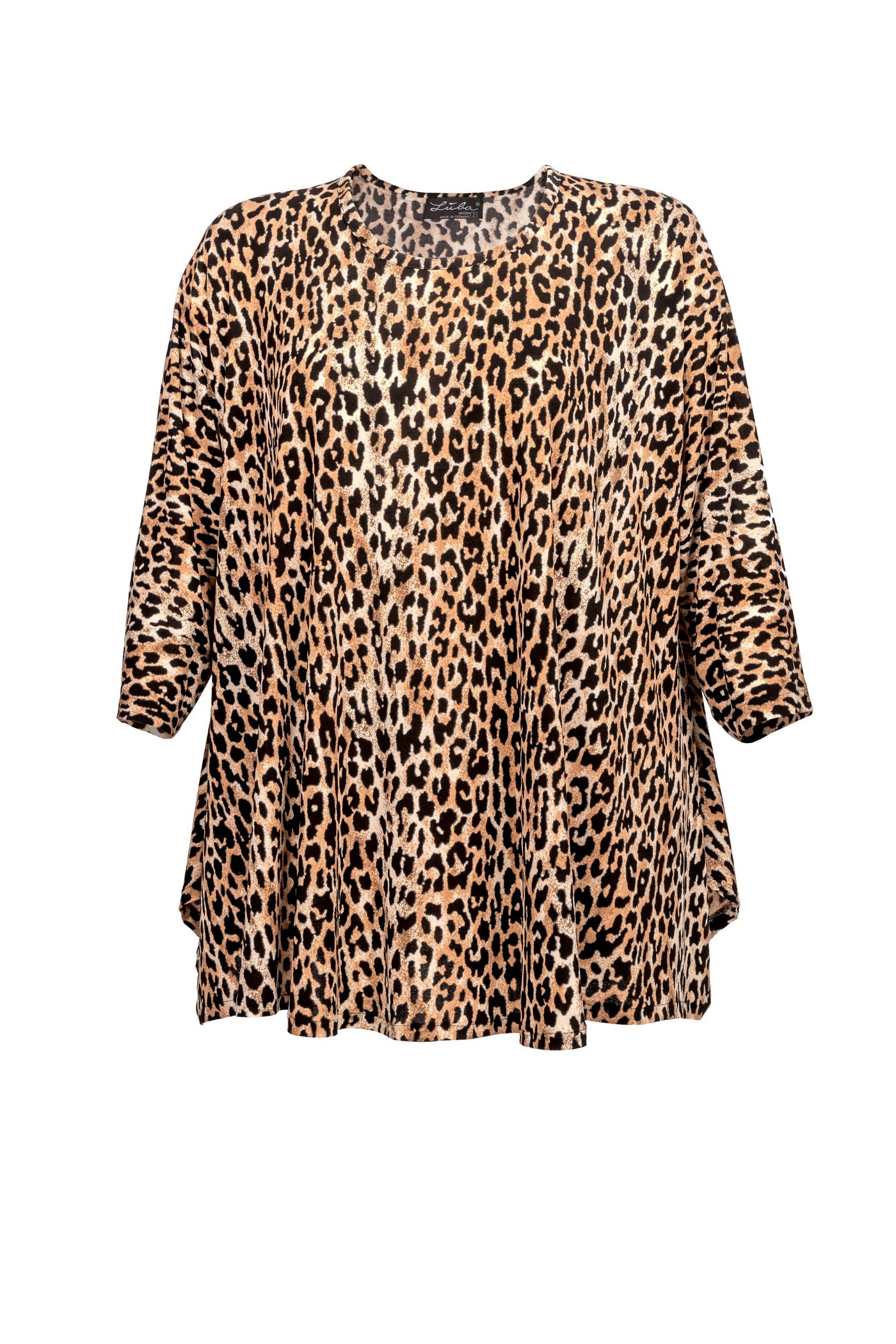 Ausgefallene Jersey-Tunika, Leopardendruck und Zipfelsaum.