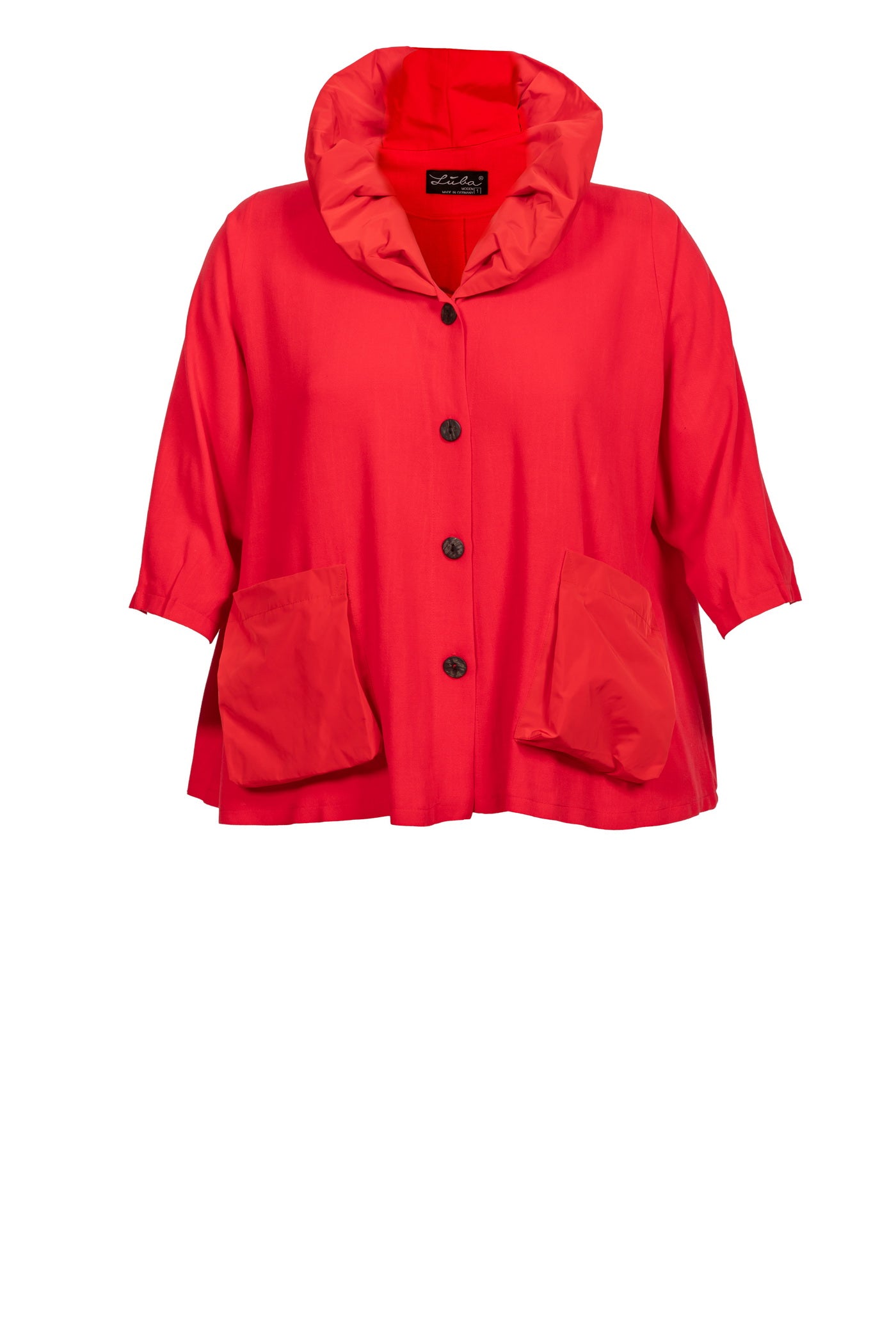 Viskose-Leinen-Jacke mit Beuteltaschen und Kragen aus Taft.