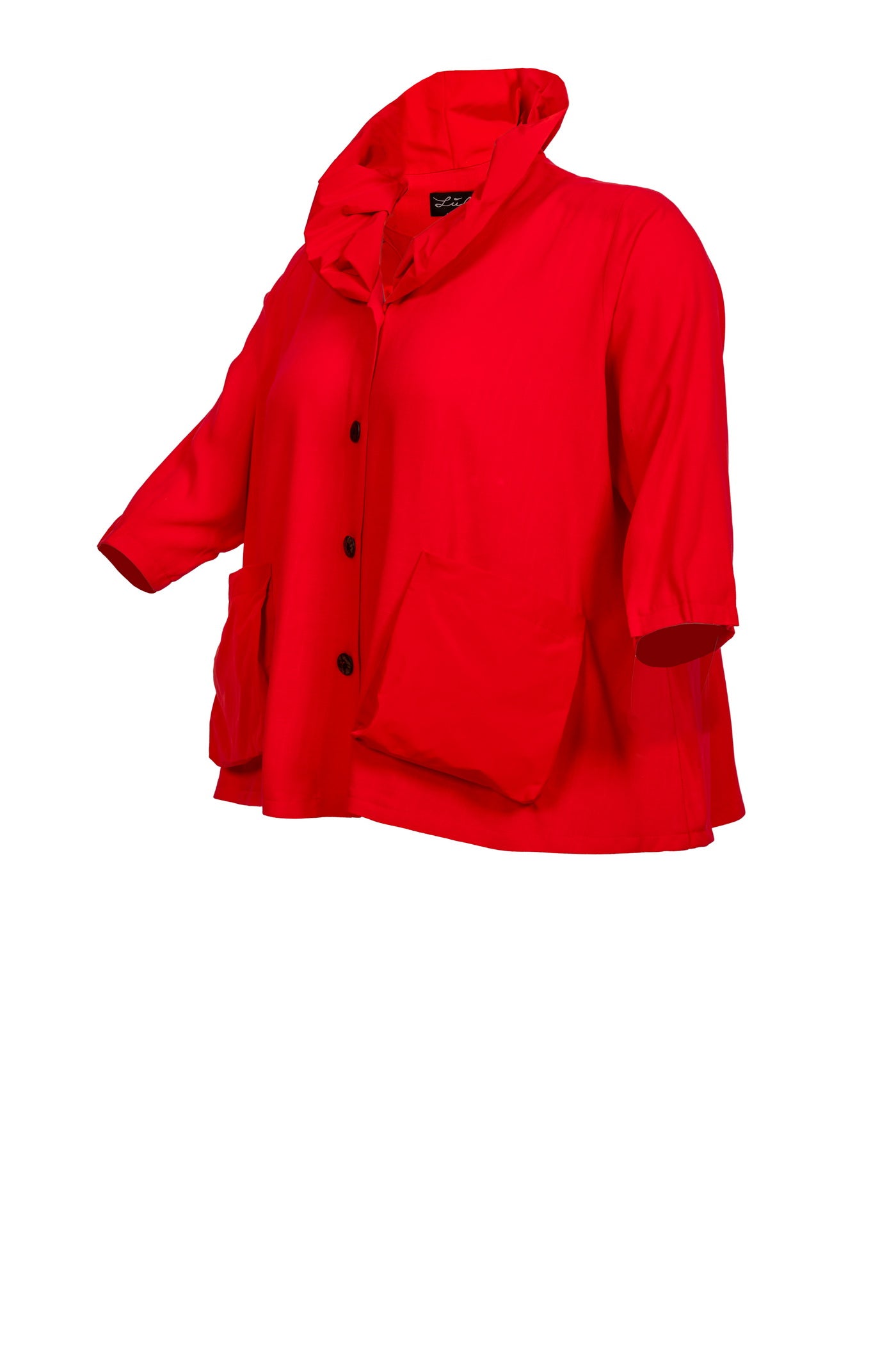 Viskose-Leinen-Jacke mit Beuteltaschen und Kragen aus Taft.