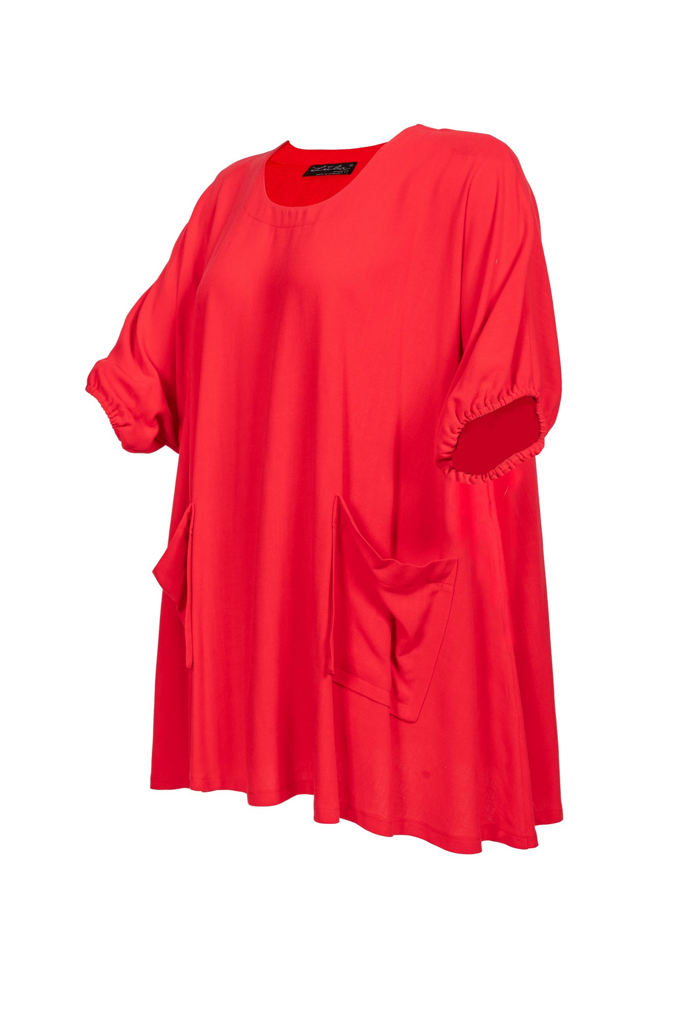 Viskose-Leinen-Tunika in rot und 2 Taschen.