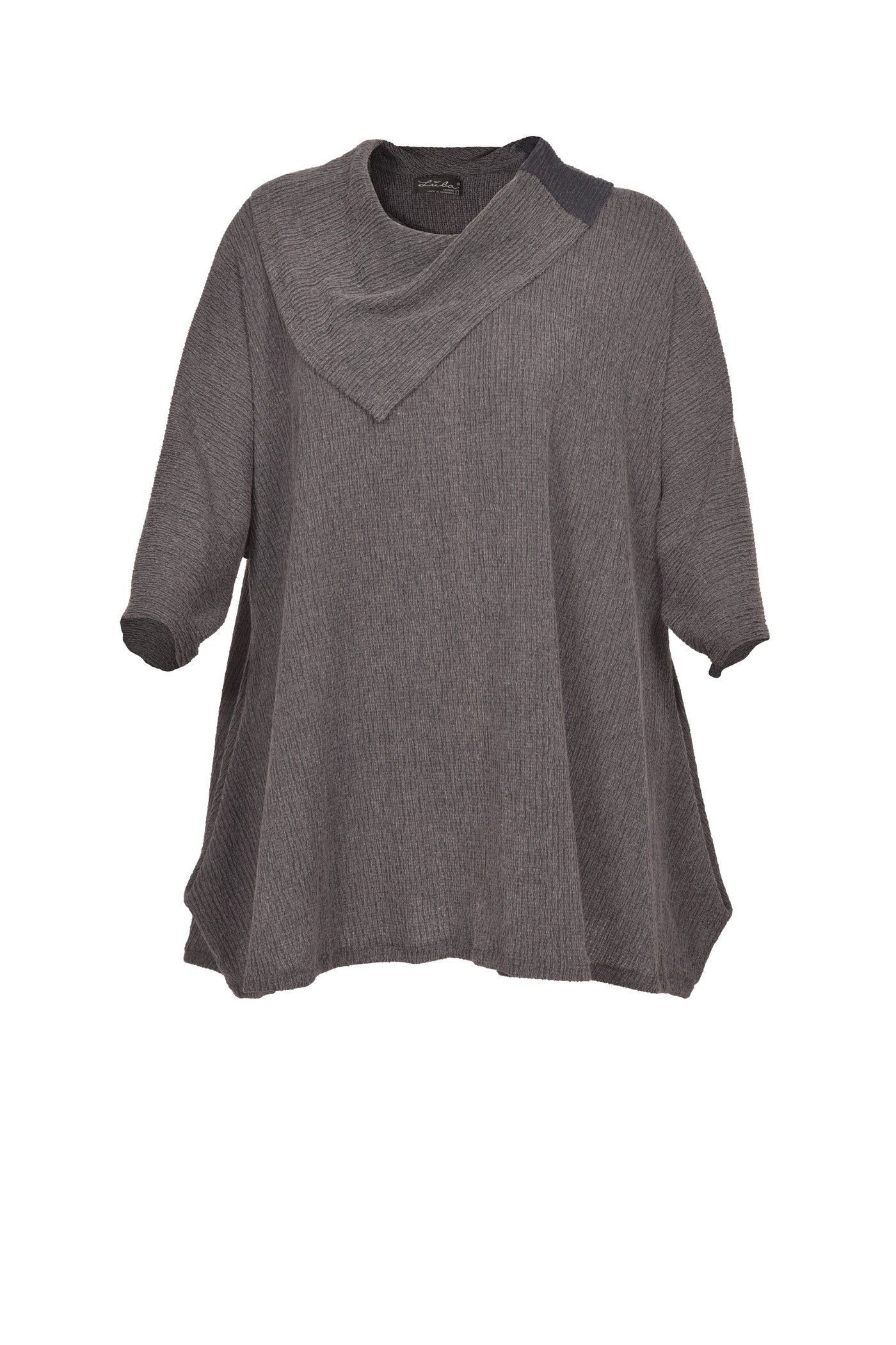 Stylische graue Tunika mit großem Kragen, Einsatz und langen Ärmeln.