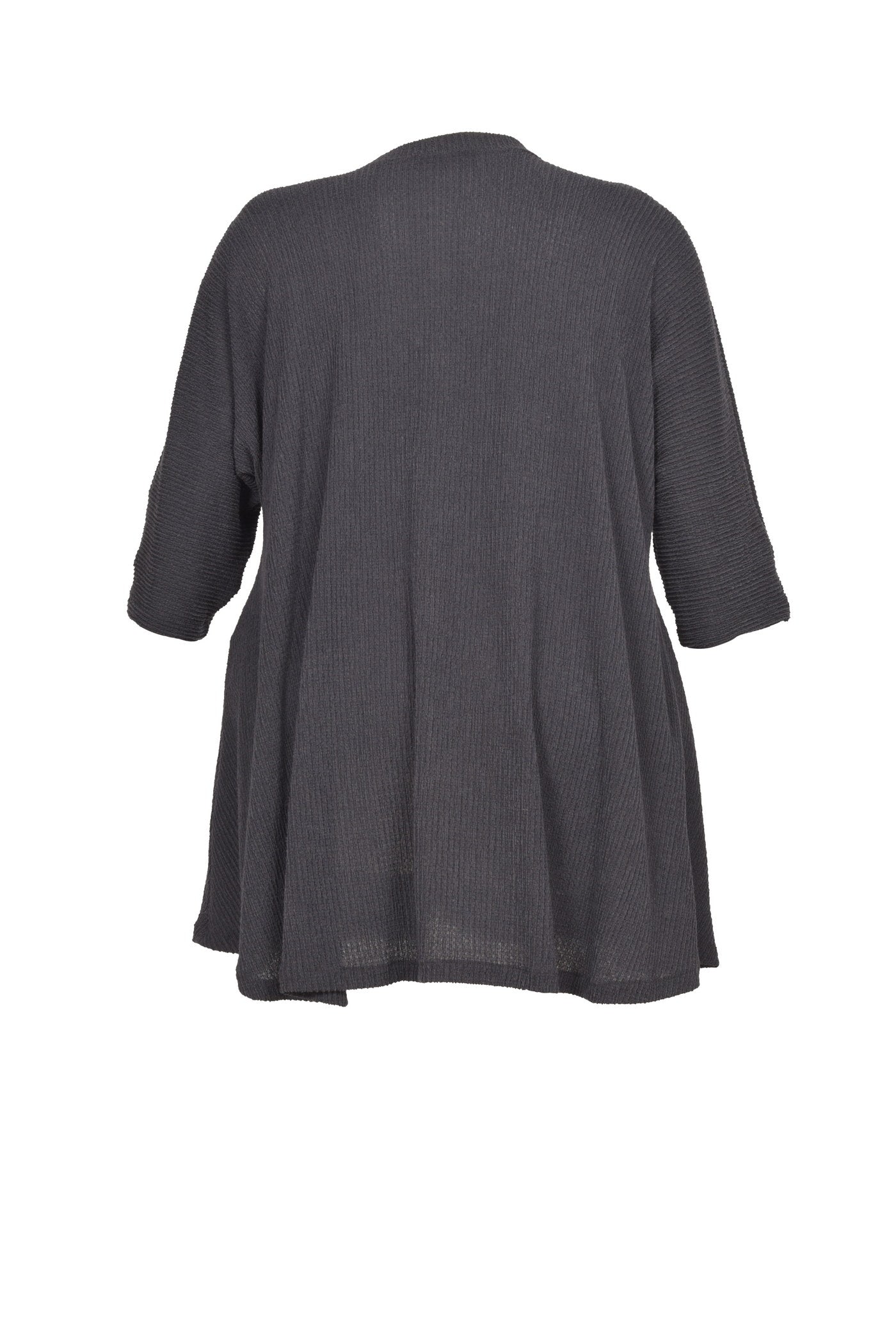 Stylische grau-blaue Tunika mit Herzen-Applikation, ohne Kragen und langen Ärmeln.