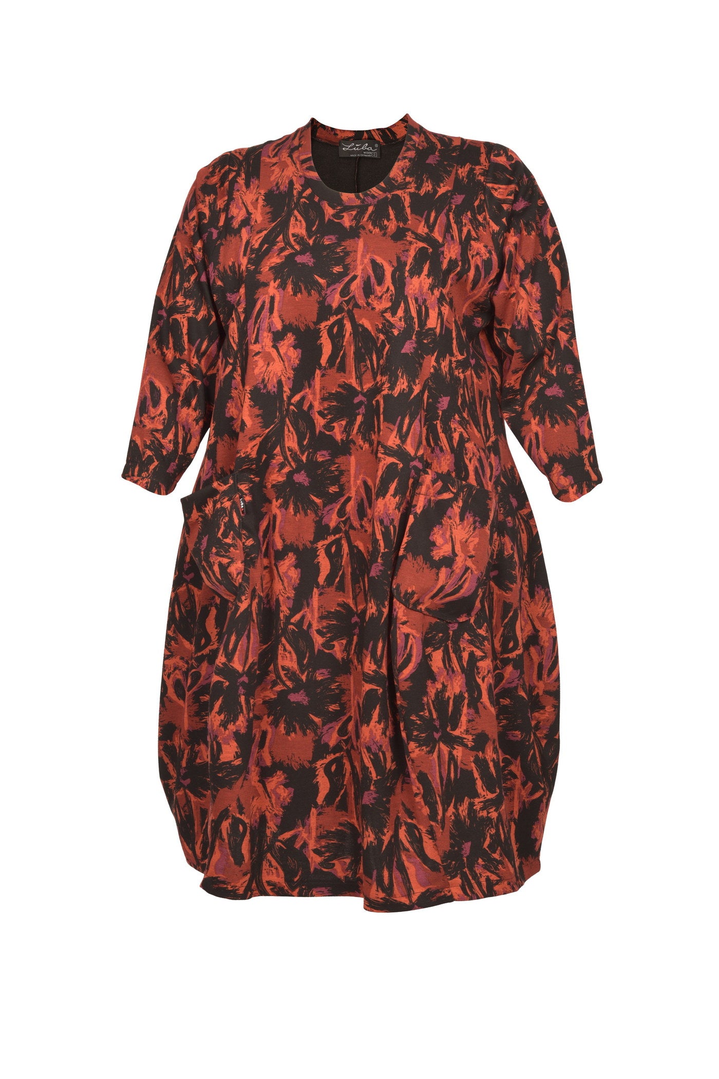 Extravagantes Jacquard-Kleid mit ballonförmigem Rock und 2 Taschen.