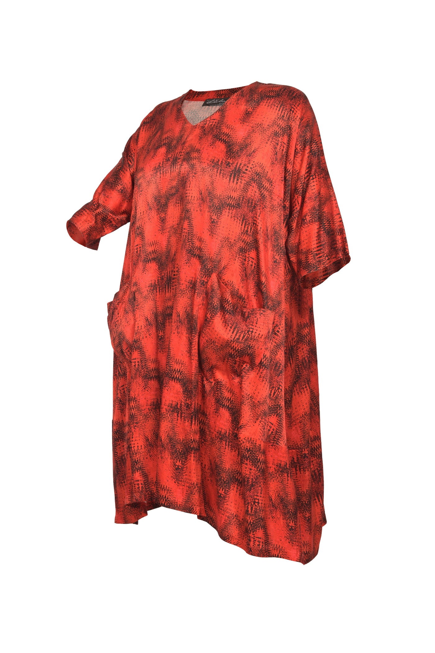 Extravagantes Satin-Kleid mit ballonförmigem Rock und 2 Taschen.