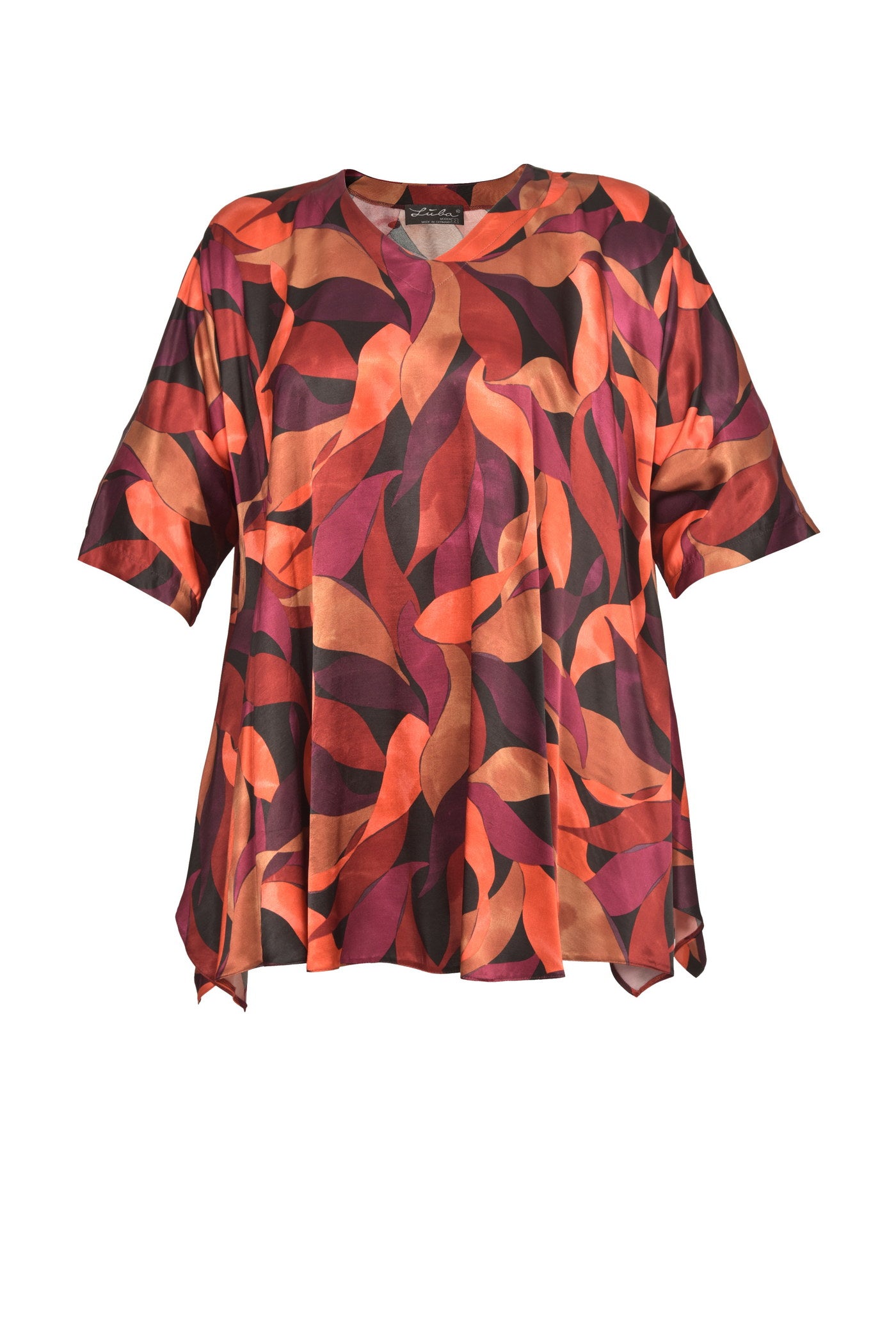 Elegante Satin-Tunika mit V-Halsausschnitt.