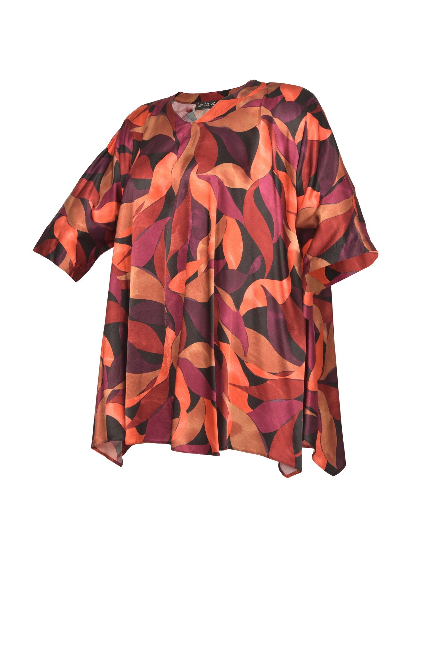 Elegante Satin-Tunika mit V-Halsausschnitt.