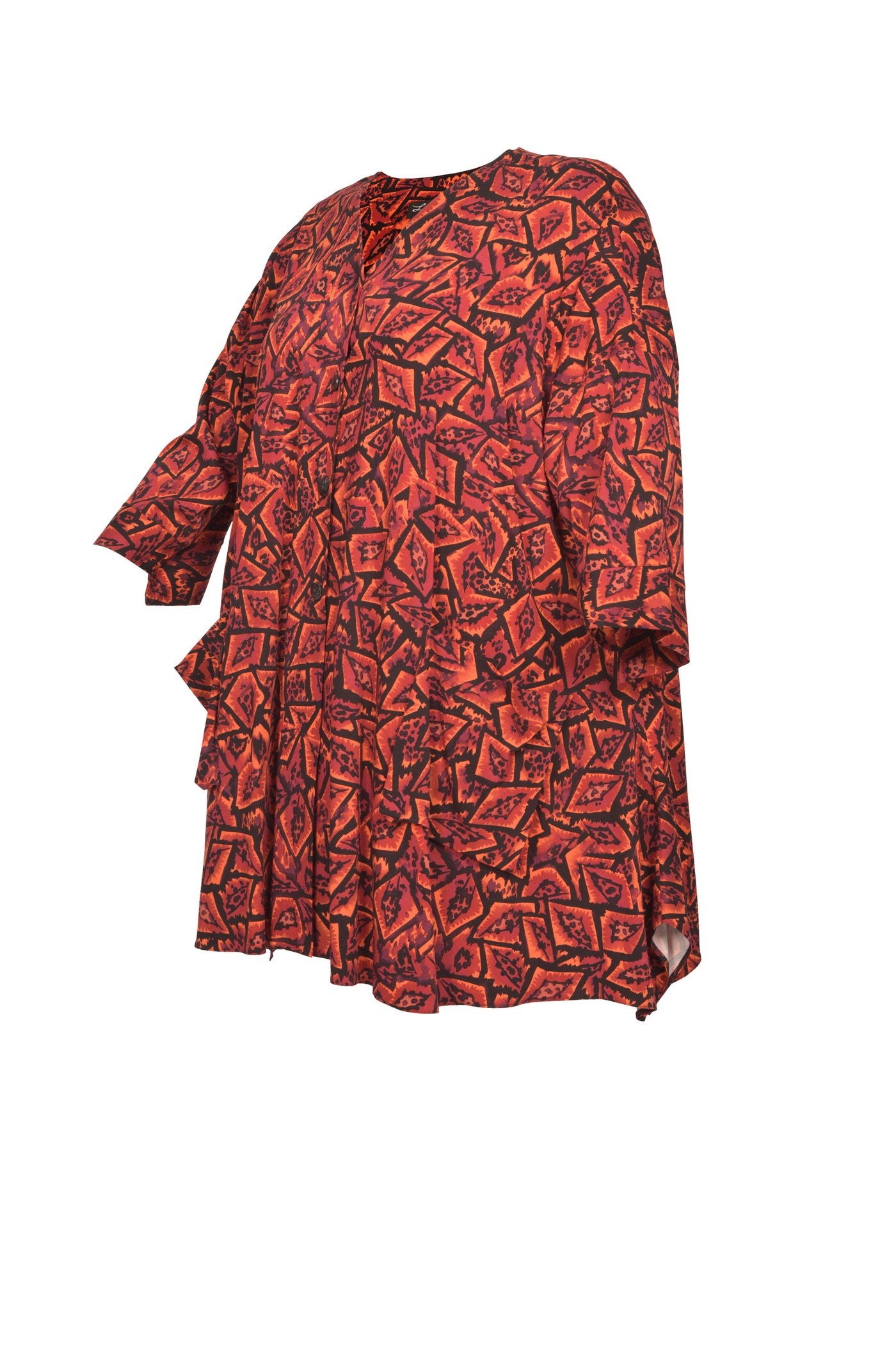 Rot schwarz gemusterte Viskose-Bluse mit 2 Taschen.