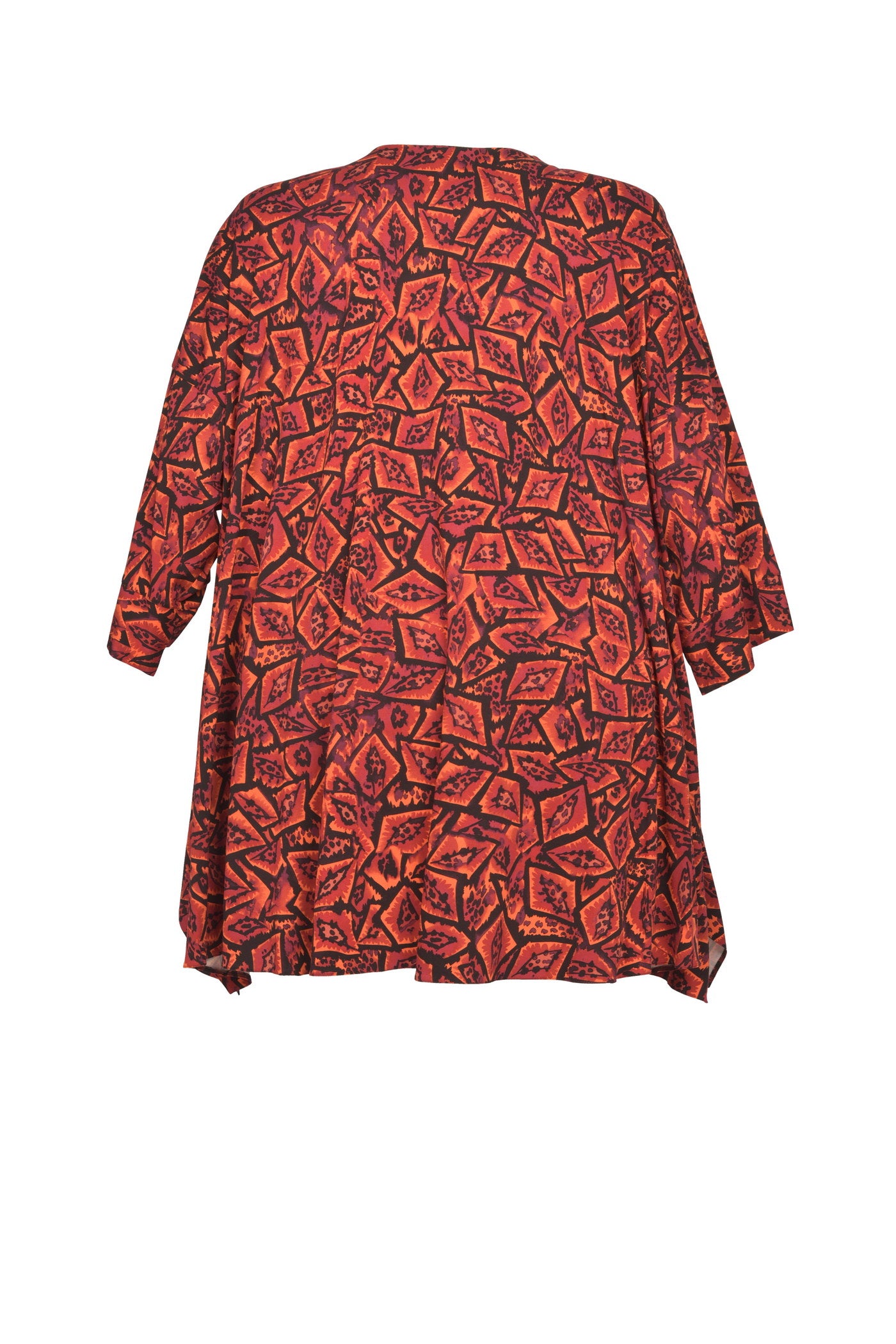 Rot schwarz gemusterte Viskose-Bluse mit 2 Taschen.