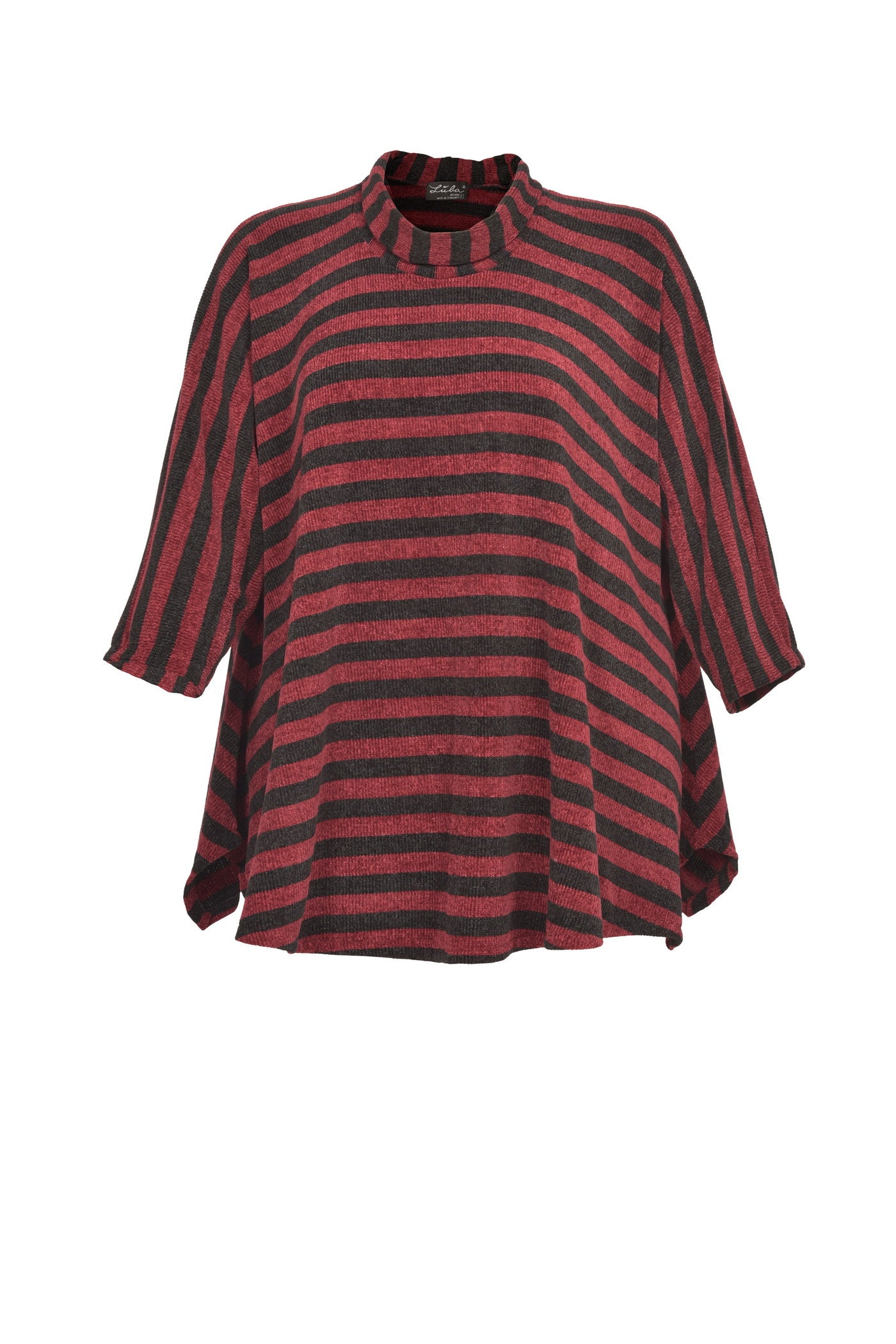 Aktueller Chenille-Streifen-Pullover in bordeaux  mit schwarzen Streifen.