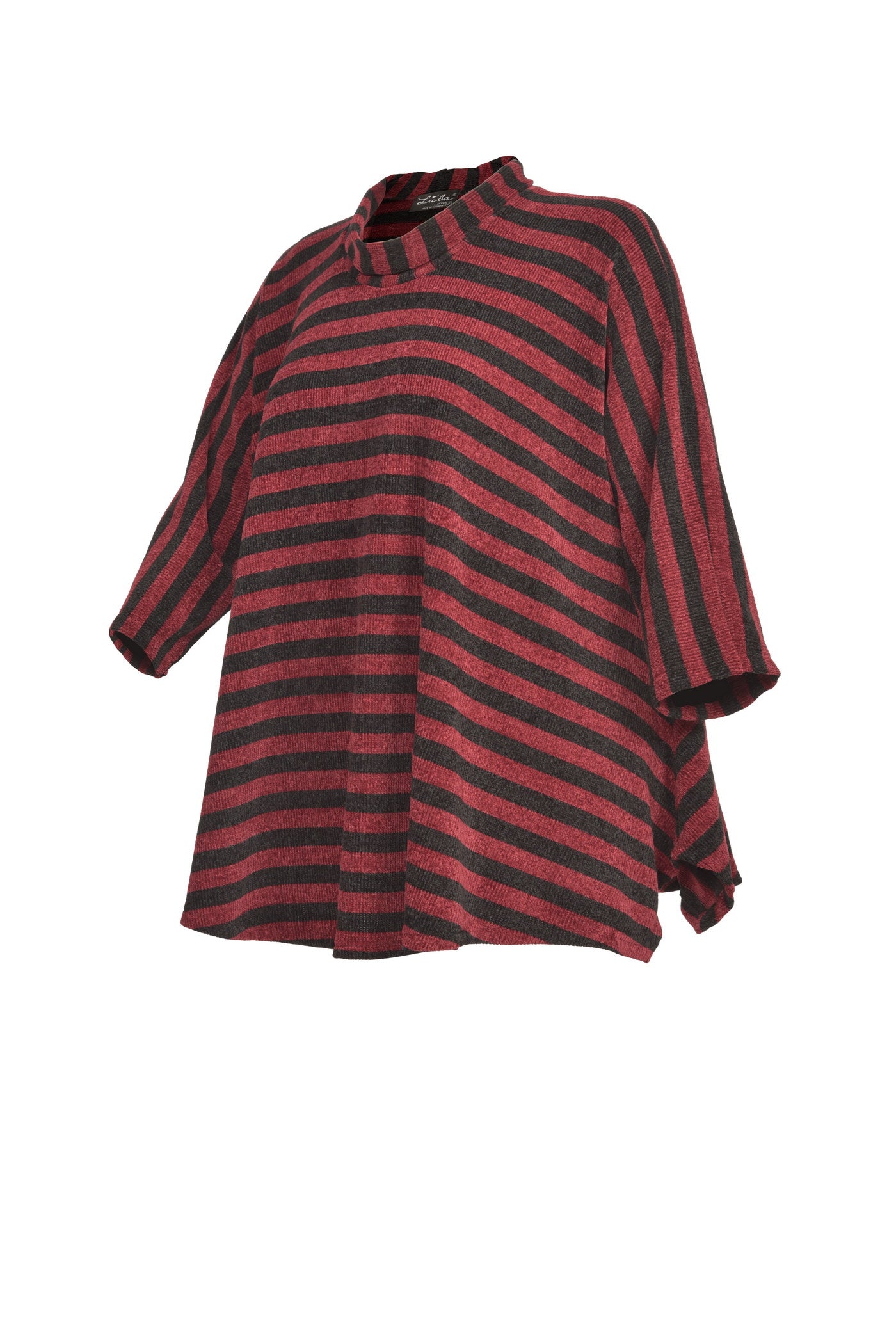 Aktueller Chenille-Streifen-Pullover in bordeaux  mit schwarzen Streifen.