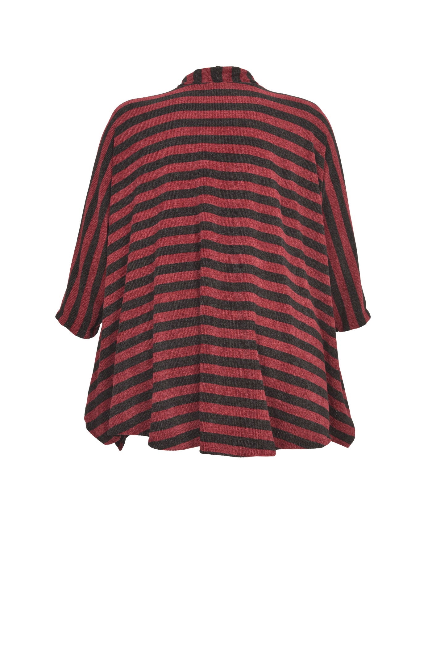 Aktueller Chenille-Streifen-Pullover in bordeaux  mit schwarzen Streifen.