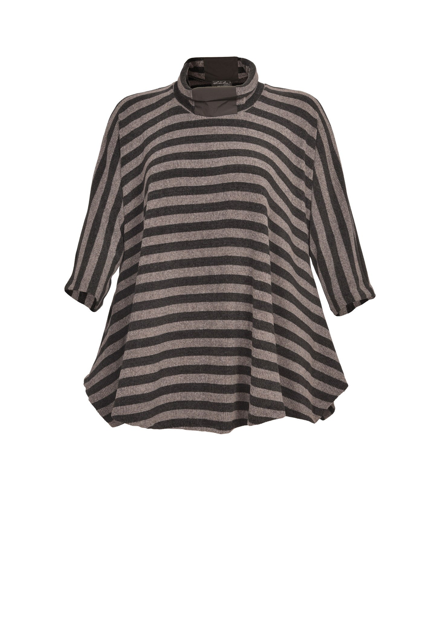 Aktueller Chenille-Streifen-Pullover in schwarz mit grauen Streifen.