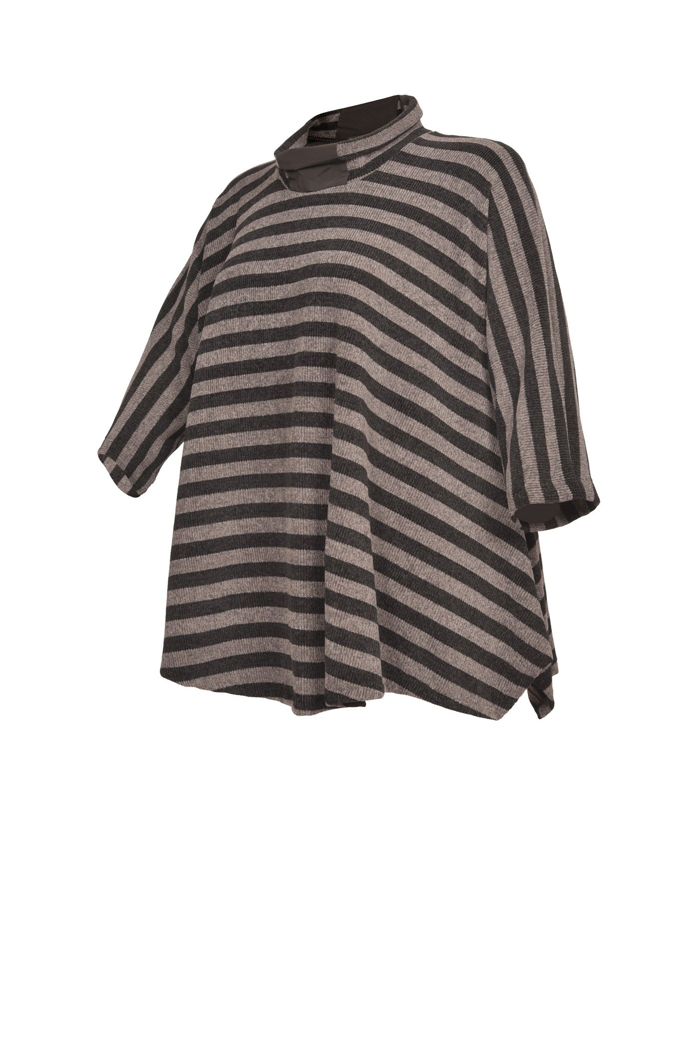 Aktueller Chenille-Streifen-Pullover in schwarz mit grauen Streifen.