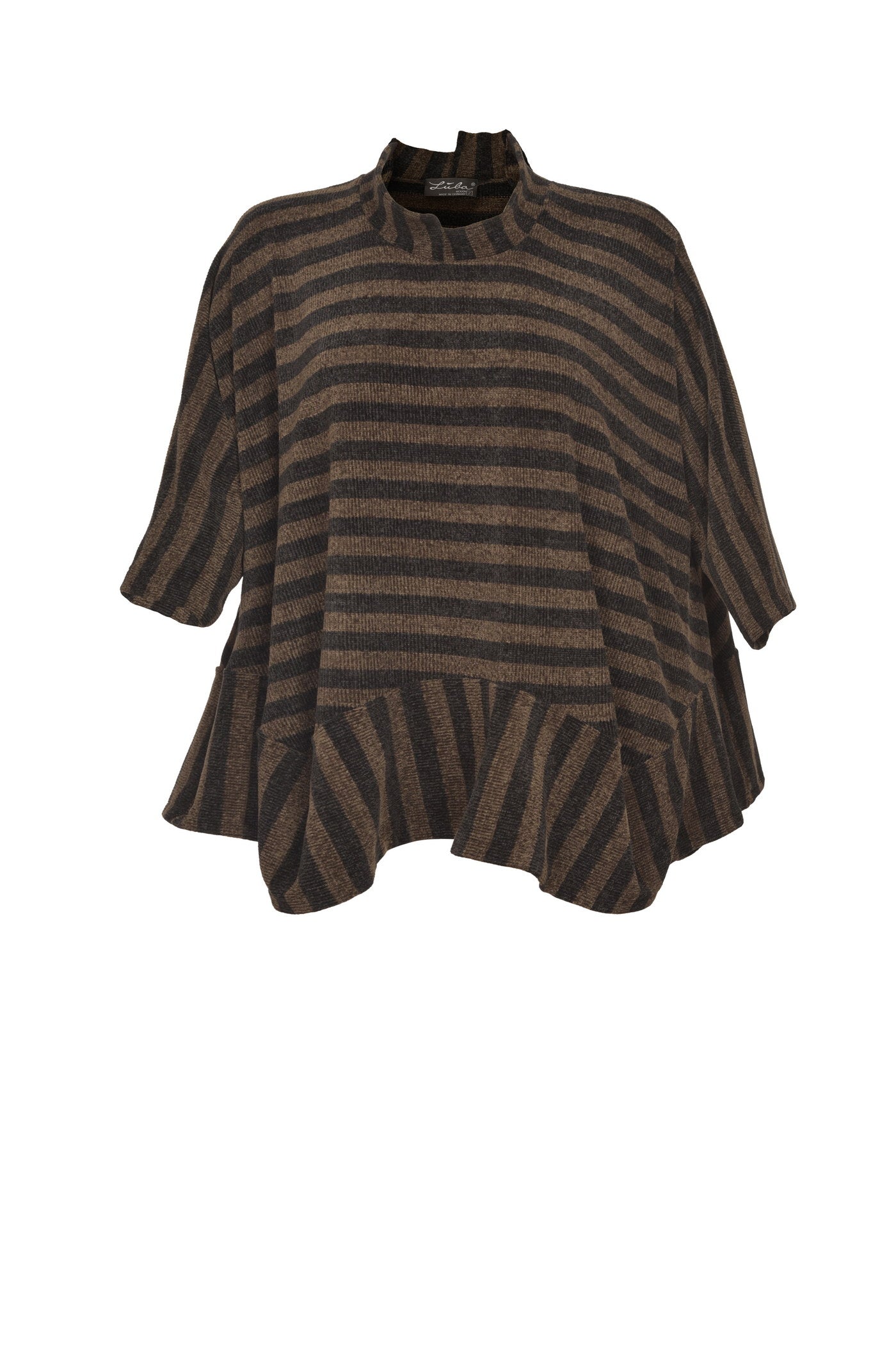 Aktueller Chenille-Streifen-Pullover in Khaki mit schwarzen Streifen.