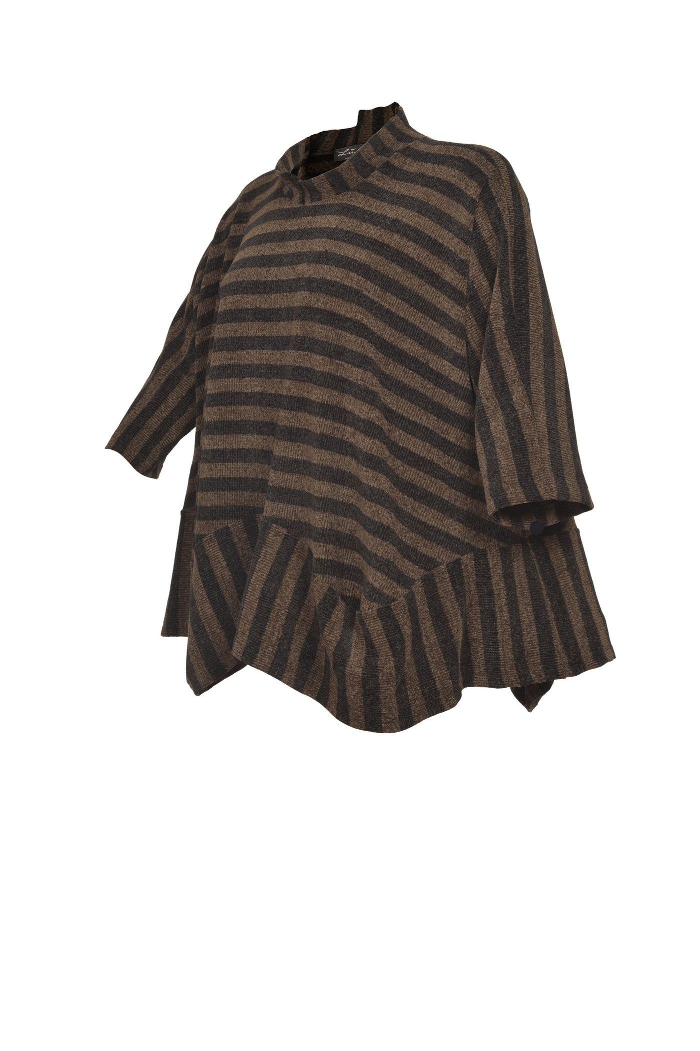 Aktueller Chenille-Streifen-Pullover in Khaki mit schwarzen Streifen.