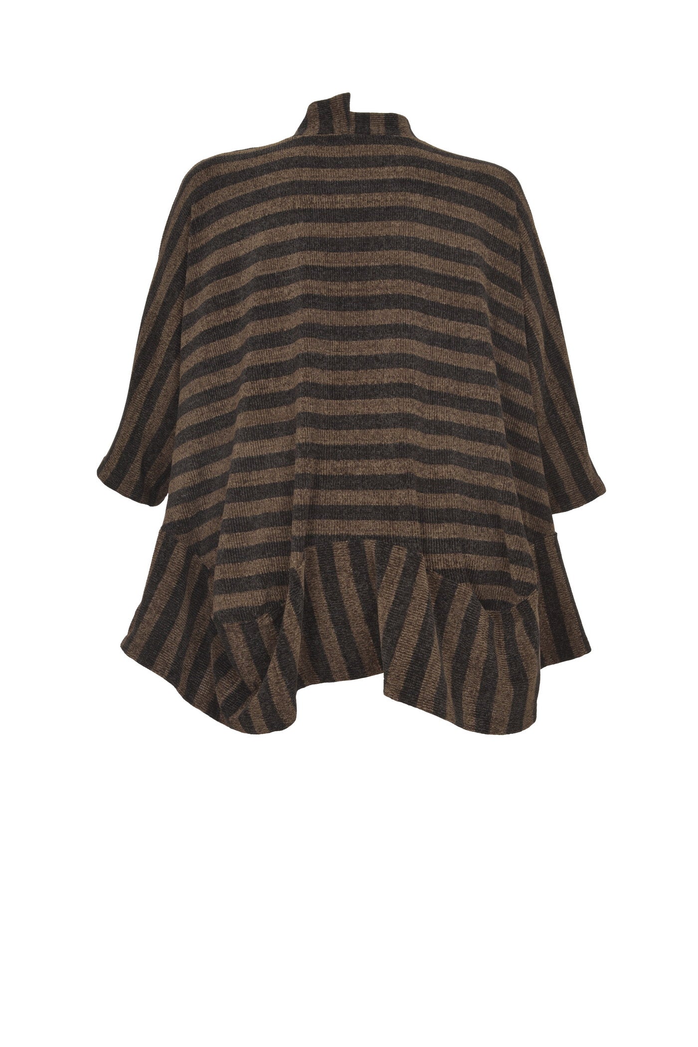 Aktueller Chenille-Streifen-Pullover in Khaki mit schwarzen Streifen.