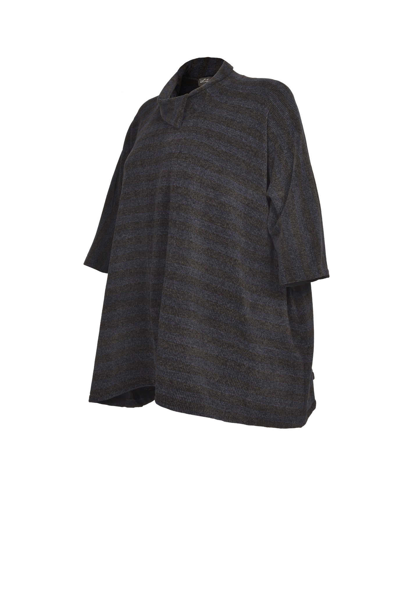 Aktuelle Chenille-Tunika in dunkelblau mit schwarzen Streifen.