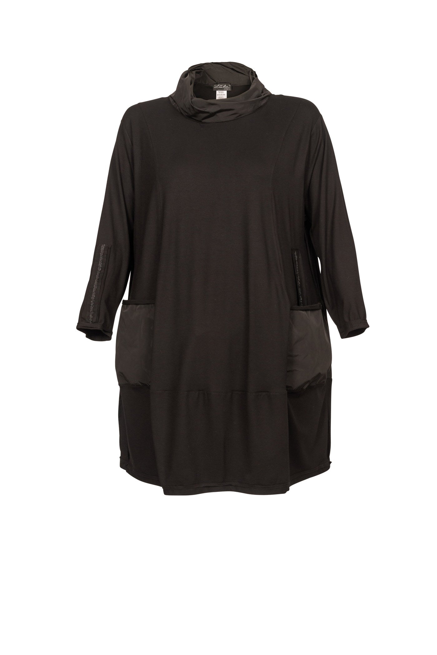 Stylische schwarze Rollkragen-Tunika mit 2 aufgesetzten Taschen.
