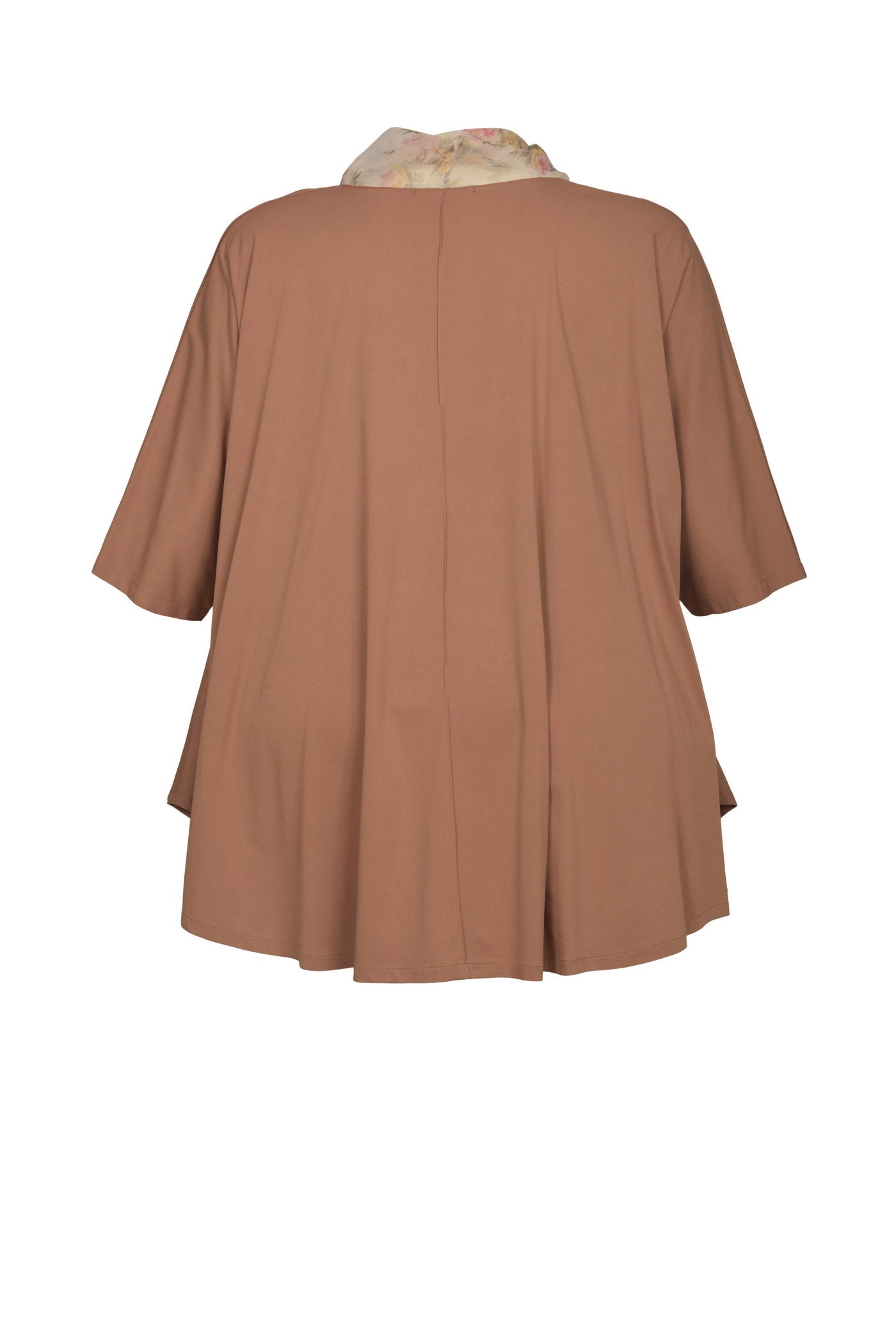 Elegante Viskose-Tunika mit einem Organza-Blumen-Kragen.