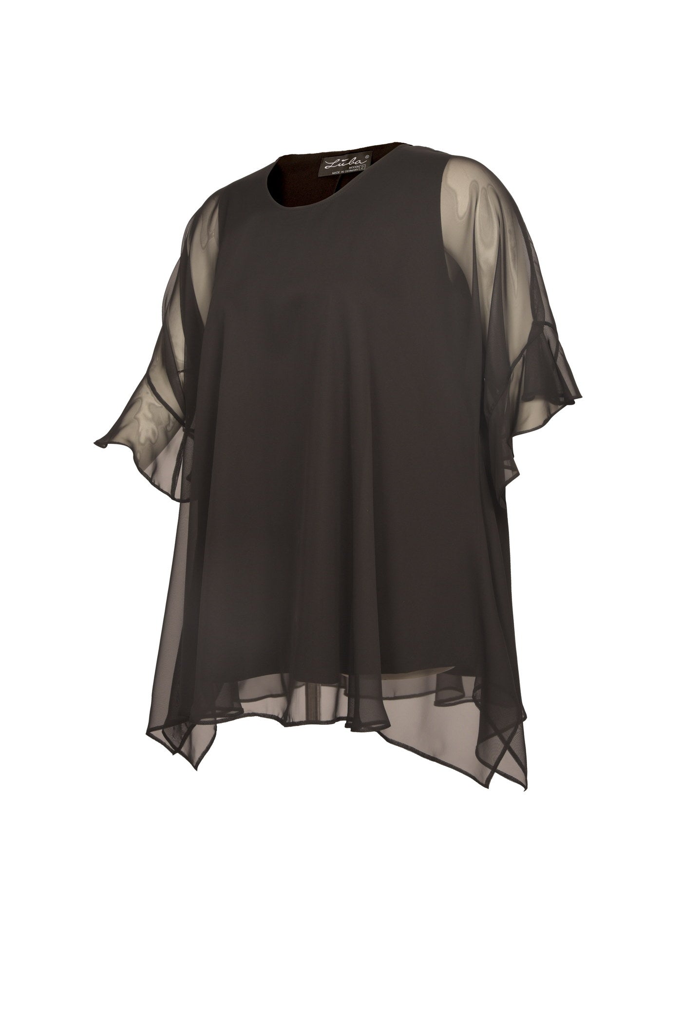 Ausgefallene schwarze Chiffon-Tunika mit eingearbeitetem Jersey-Top.