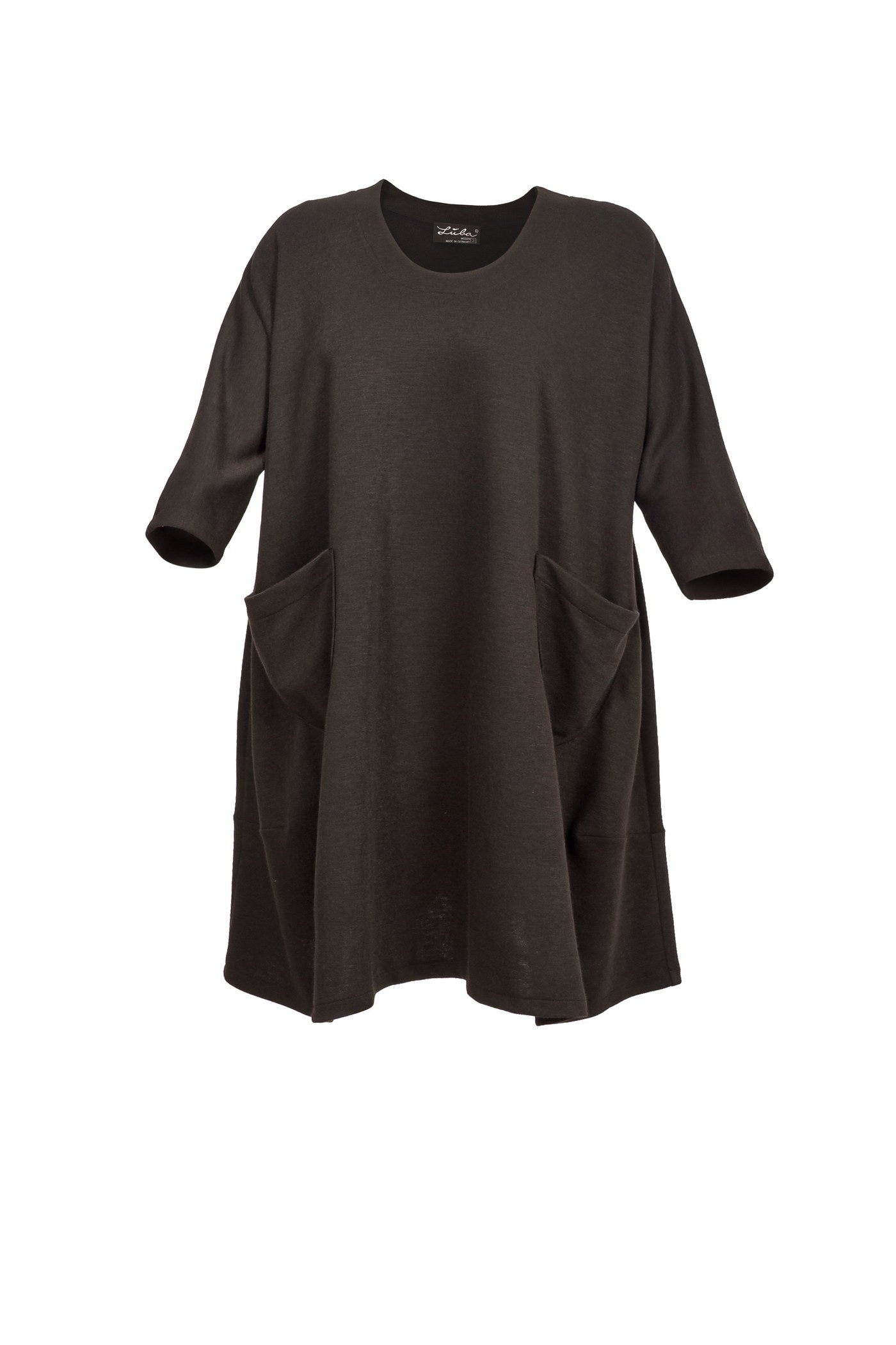 Acrylic white tunic with V-neck and hem