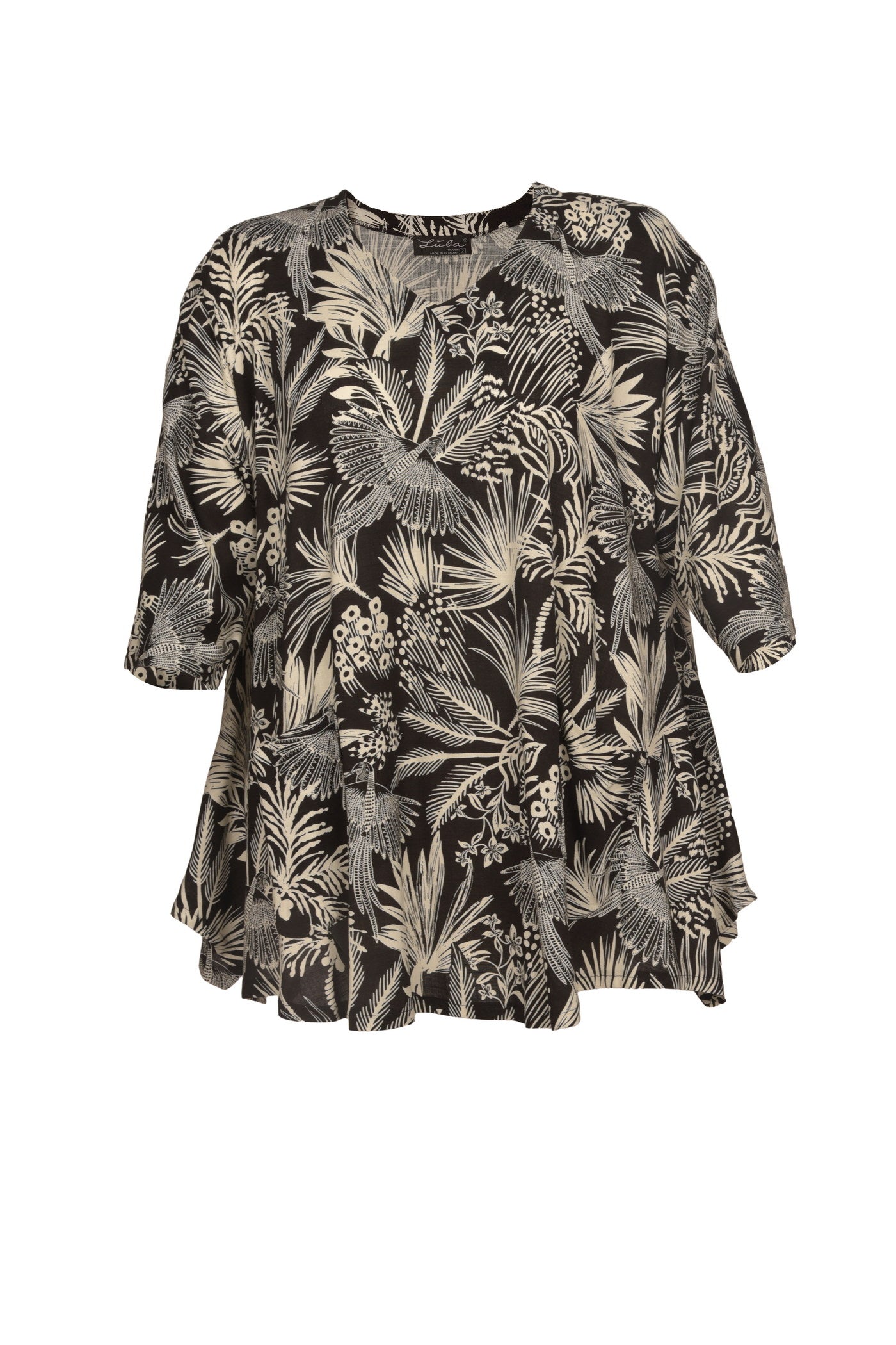 Elegante Flower-Print Tunika mit Zipfelsaum und Ripsband.