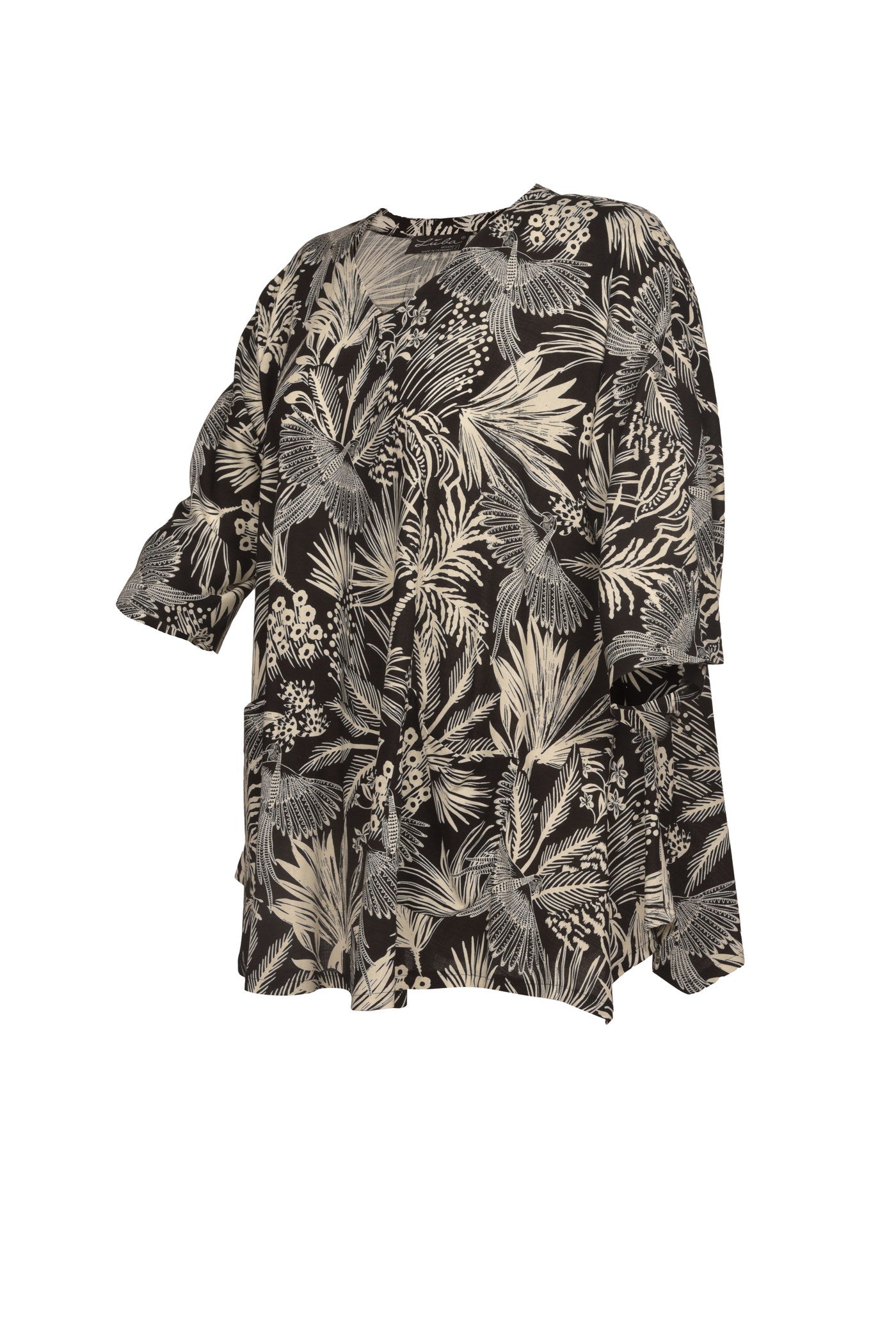 Elegante Flower-Print Tunika mit Zipfelsaum und Ripsband.