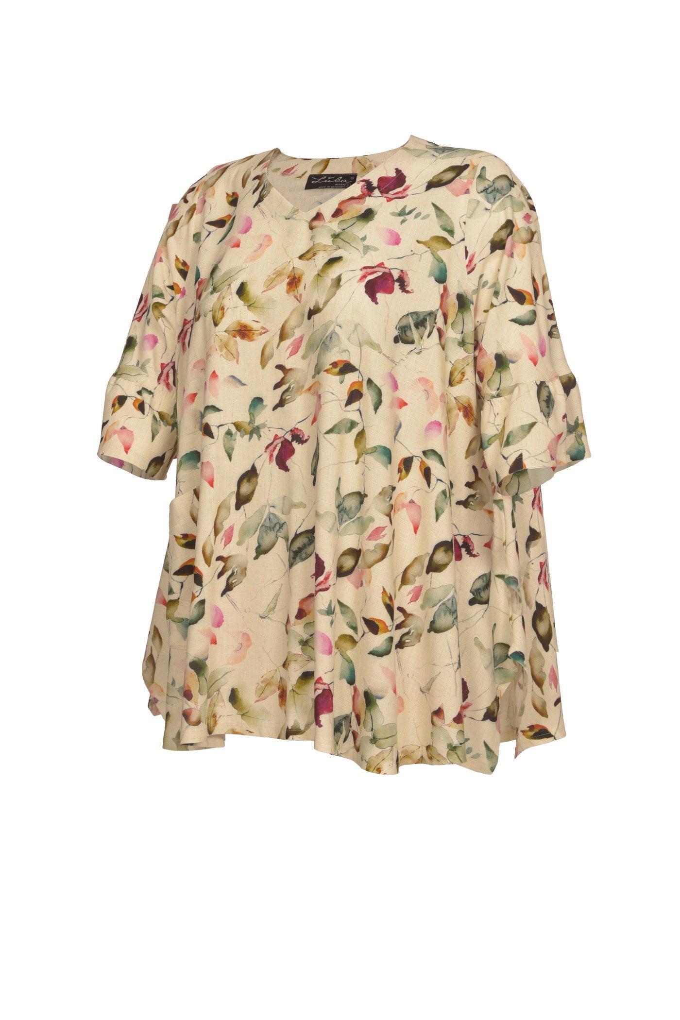 Elegante Flower-Print Tunika mit Volant-Ärmel.