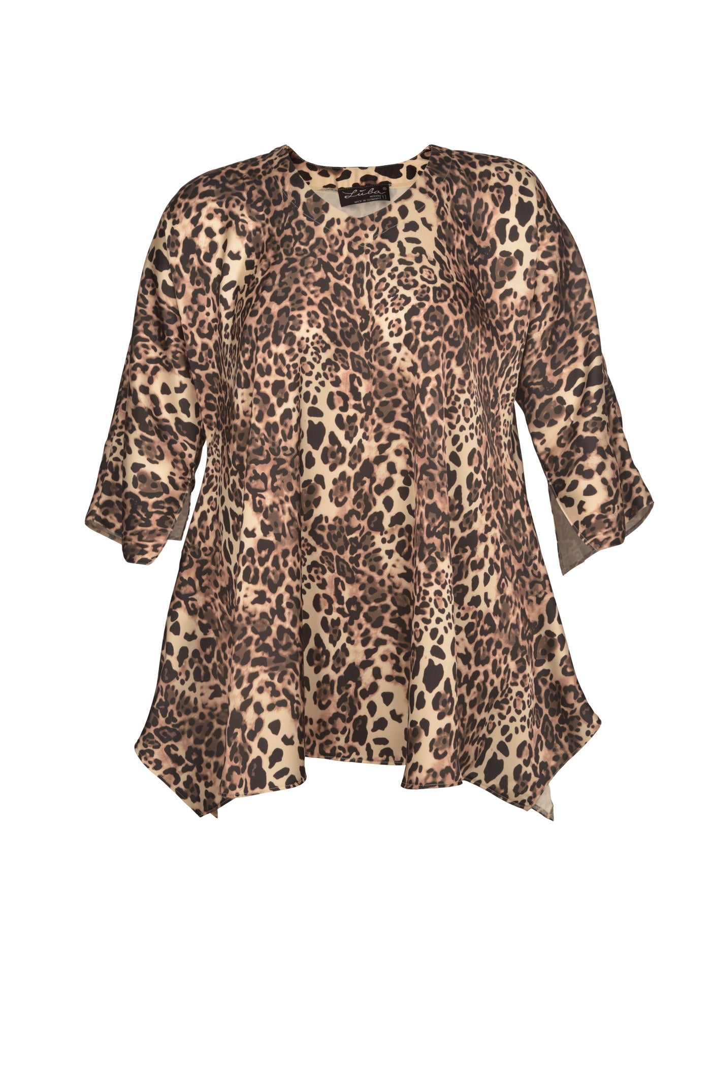 Ausgefallene Satin-Tunika in beige Leo-Print.