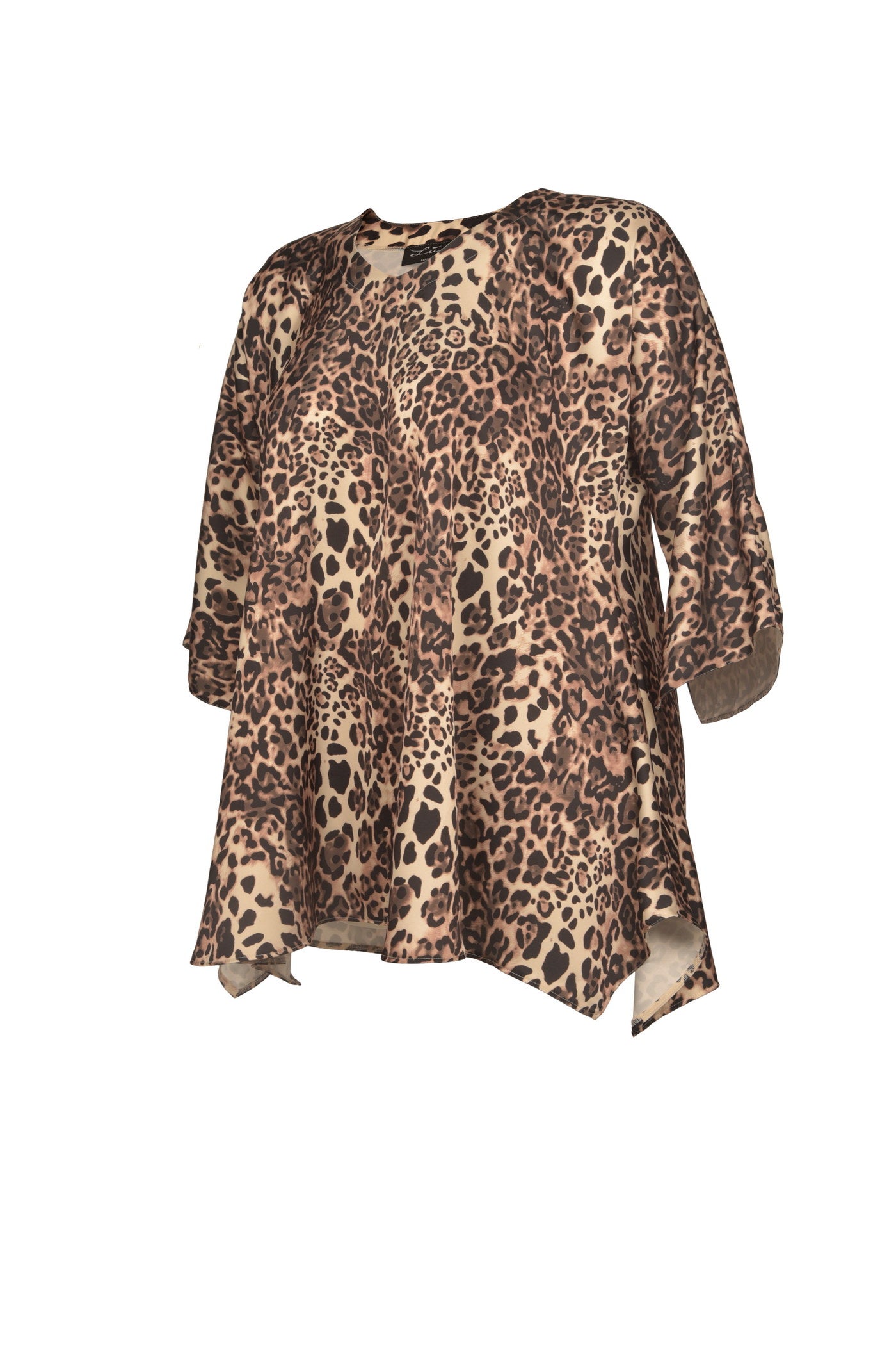 Ausgefallene Satin-Tunika in beige Leo-Print.