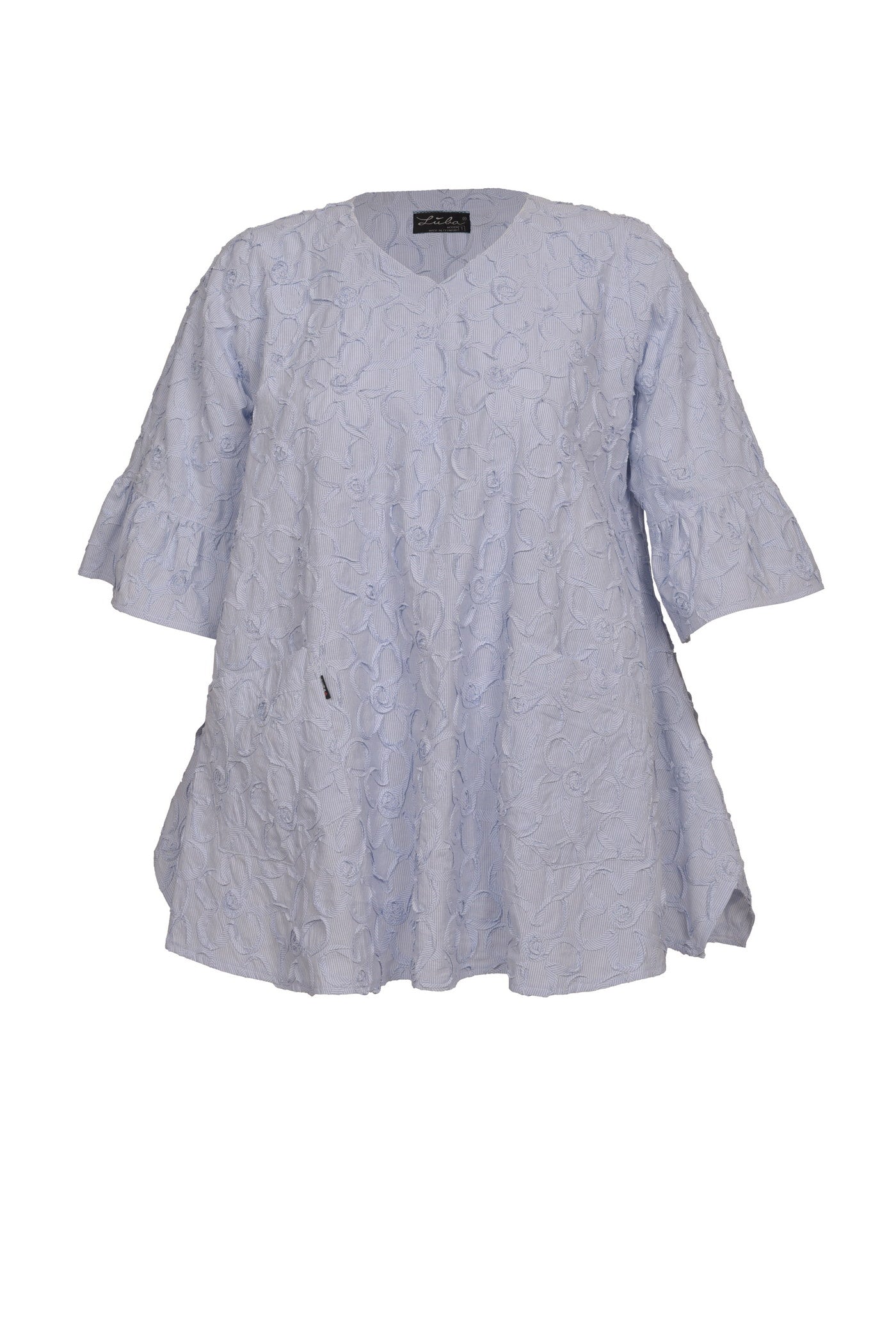 Elegante Baumwoll-Mix Tunika mit Blumen-Muster Stickerei.