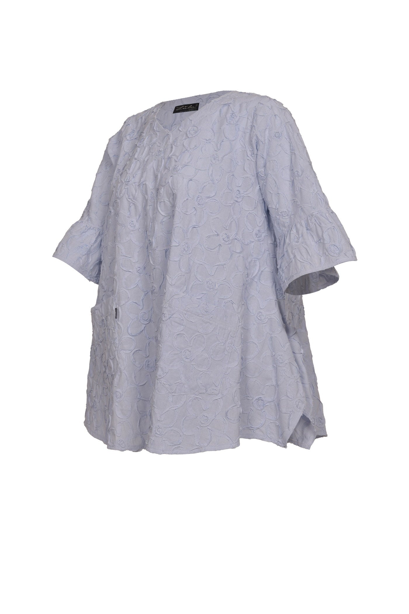 Elegante Baumwoll-Mix Tunika mit Blumen-Muster Stickerei.