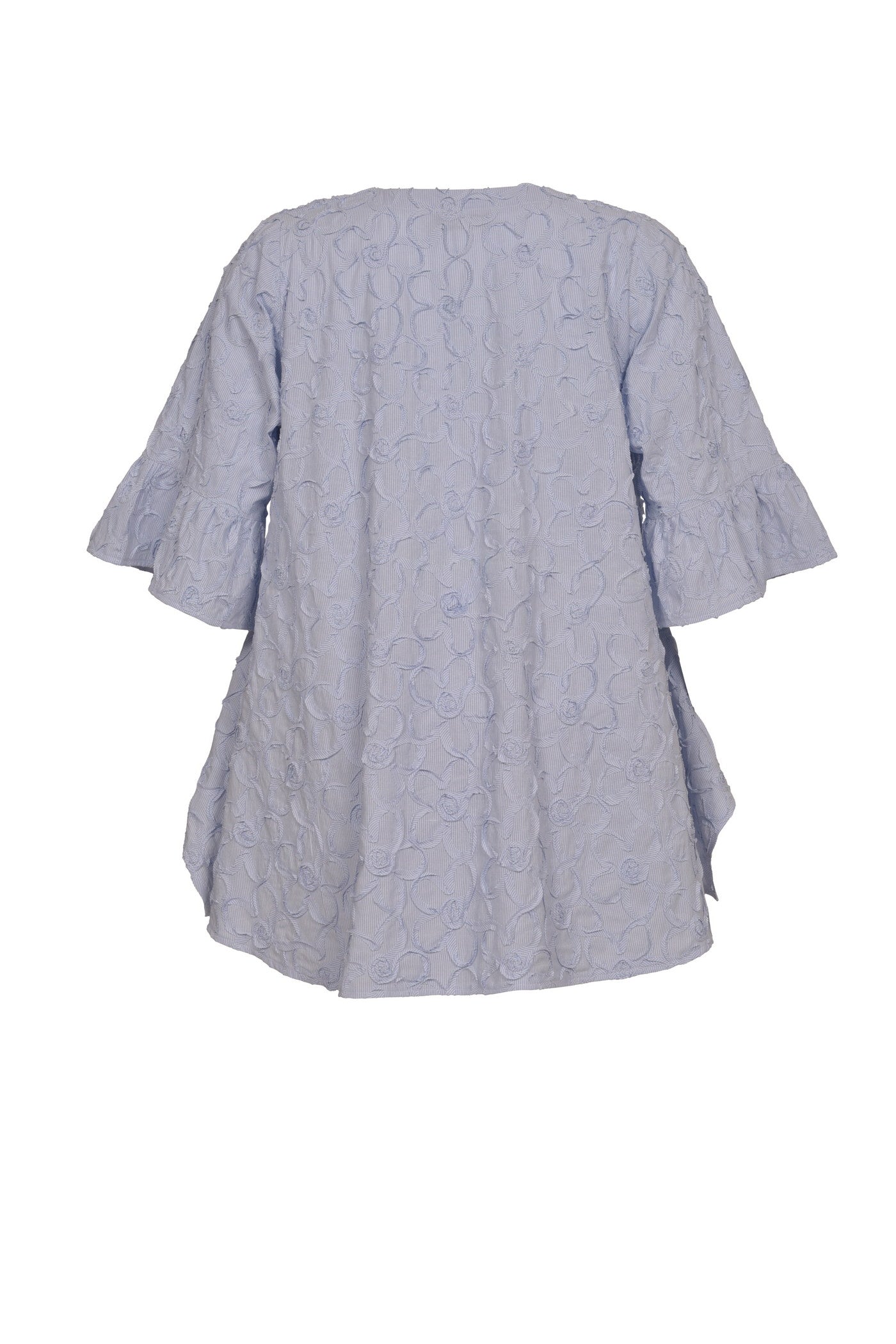 Acrylic white tunic with V-neck and hem