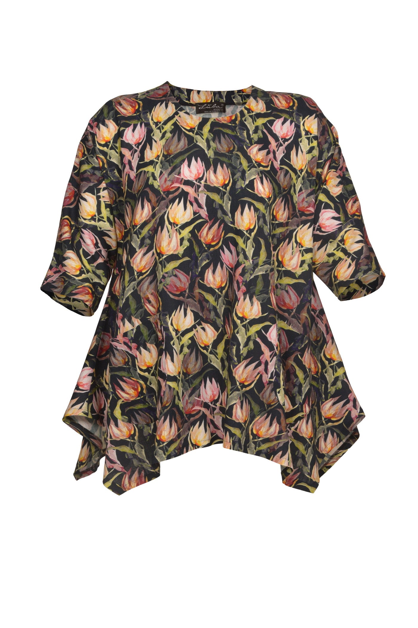 Elegante Flower-Print Tunika mit Zipfel-Saum.