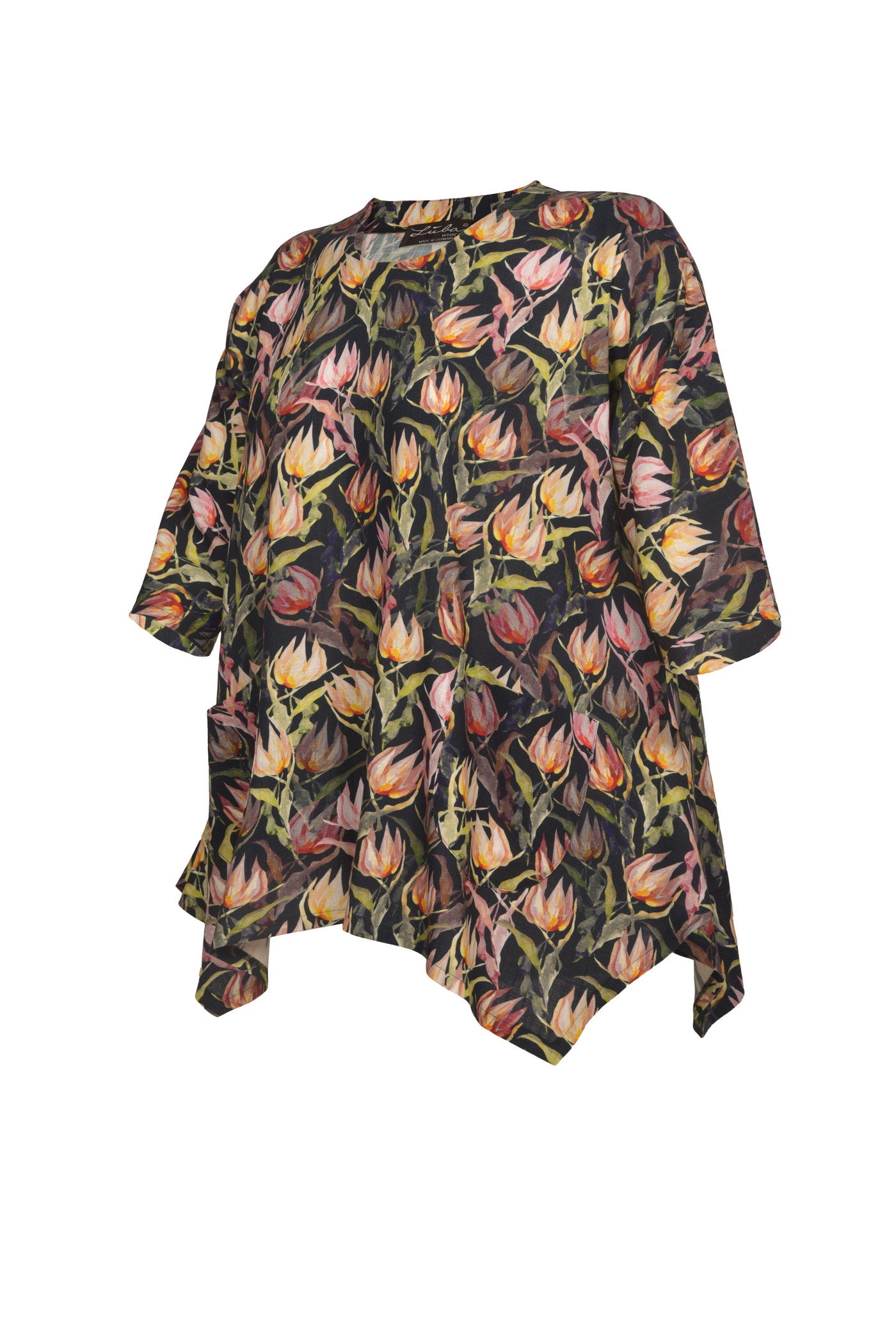 Elegante Flower-Print Tunika mit Zipfel-Saum.