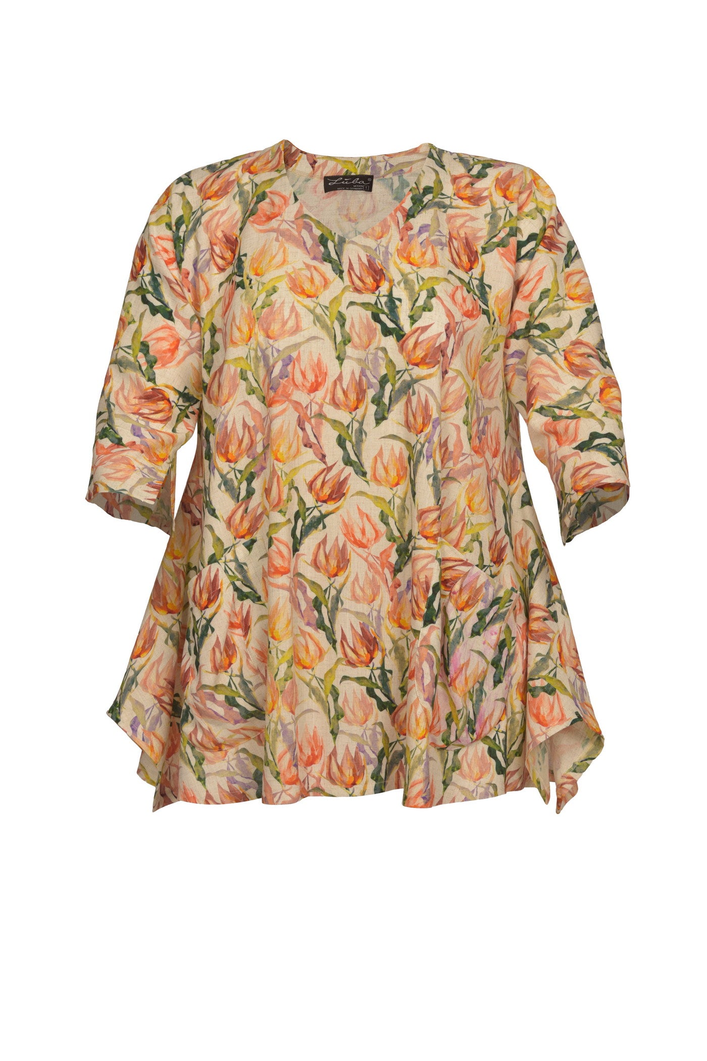 Elegante Flower-Print Tunika mit Zipfel-Saum.