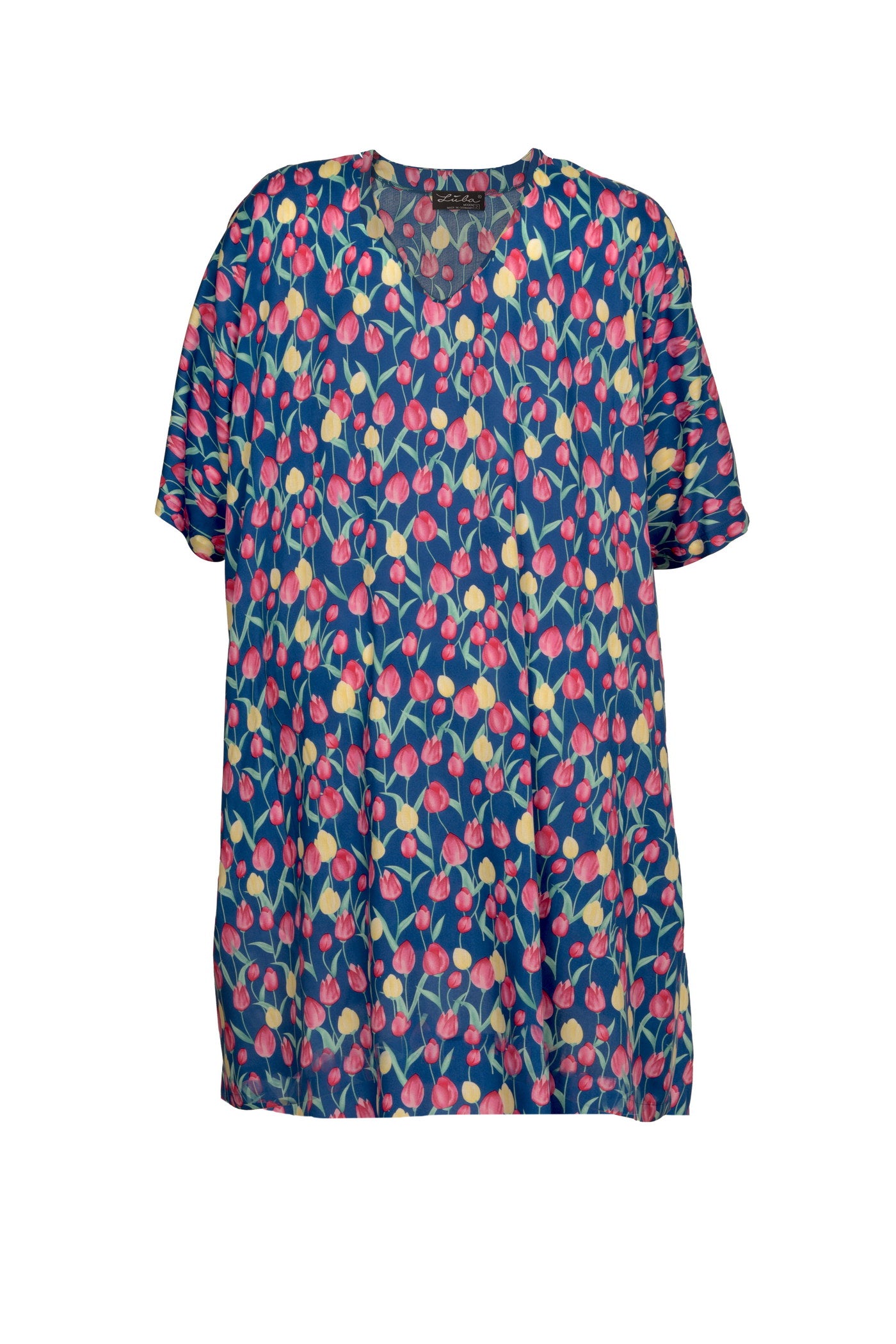 Viskose-Kleid mit Ballonrock, mit Tulpen-Print.