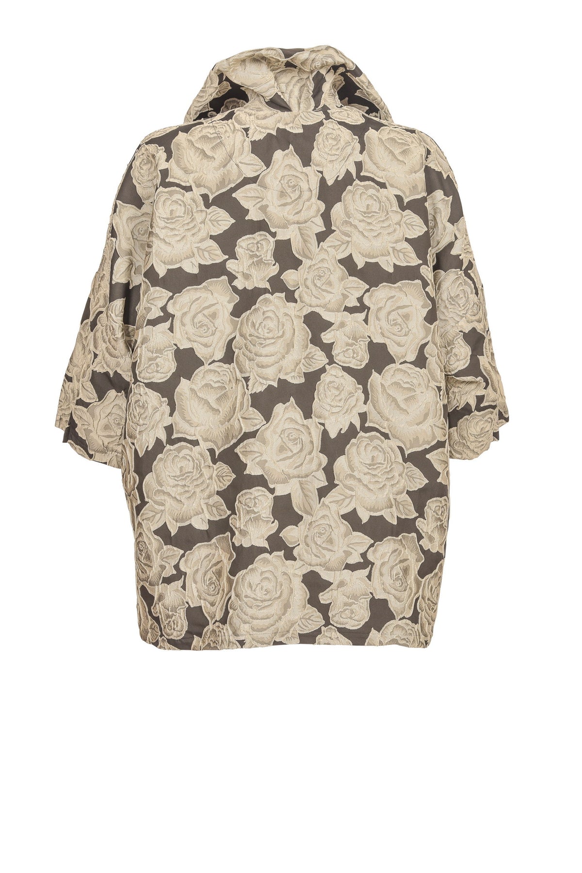 Schwarze Jacquard Jacke mit Rosenblütendruck  - große Größen