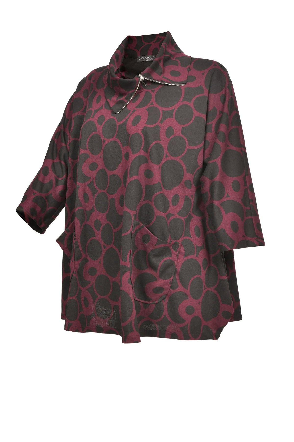 Jacquard-Tunika mit langem Arm und Stehkragen - große Größen.