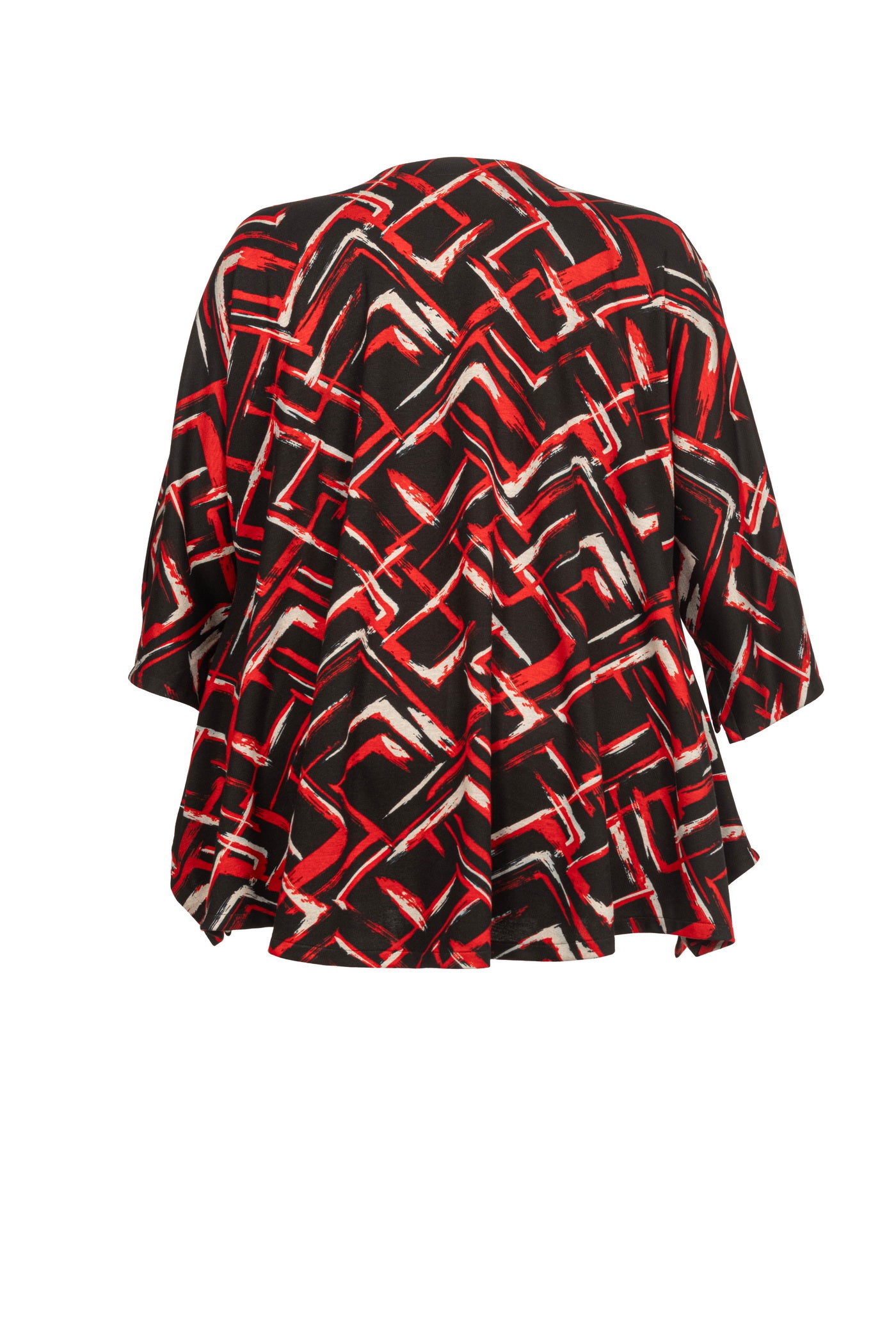 Schwarz-Rot gemusterte Jacquard Tunika für mollige damen, ansicht von hinten, 