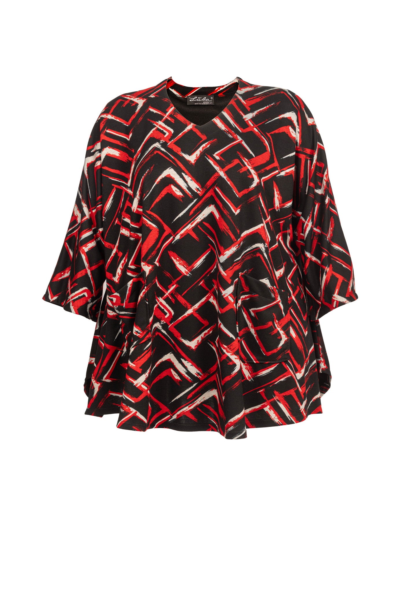 Schwarz-Rot gemusterte Jacquard Tunika große größen mode, ansicht von vorne