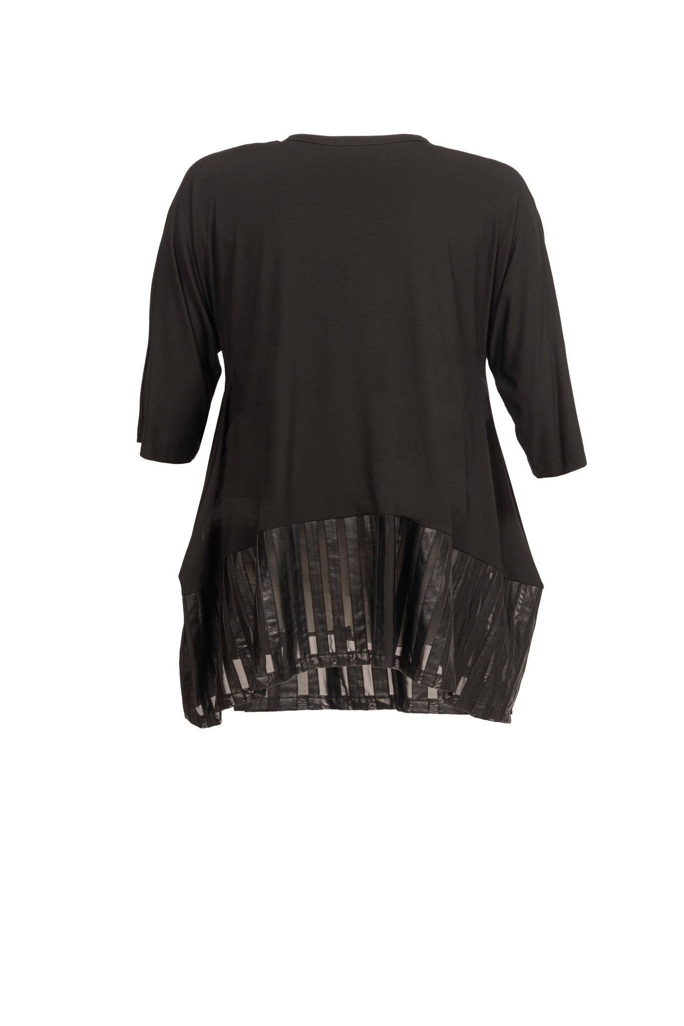 Schwarze Jersey-Tunika mit Netzeinsatz und Lederstreifen am Saum ansicht von hinten